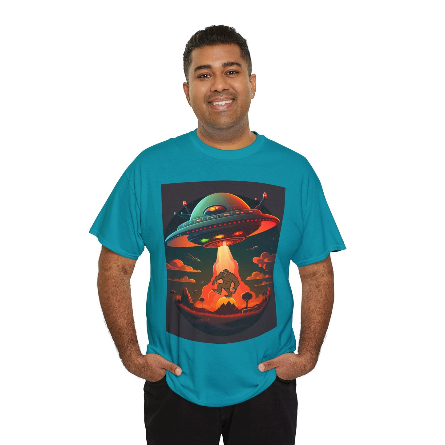 UFO, Bigfoot, Unisex Heavy Cotton Tee, graphic design, t-shirt, t-shirts, tshirts, png