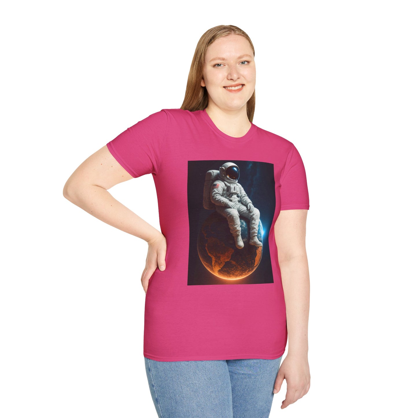 Sitting on an Earth, Cosmic Astronaut T-Shirt, Unisex Graphic Tee, Space Lover Gift, Casual Wear, Astronomy Fan Shirt, Graphic Tee, t-shirt, tshirt, png