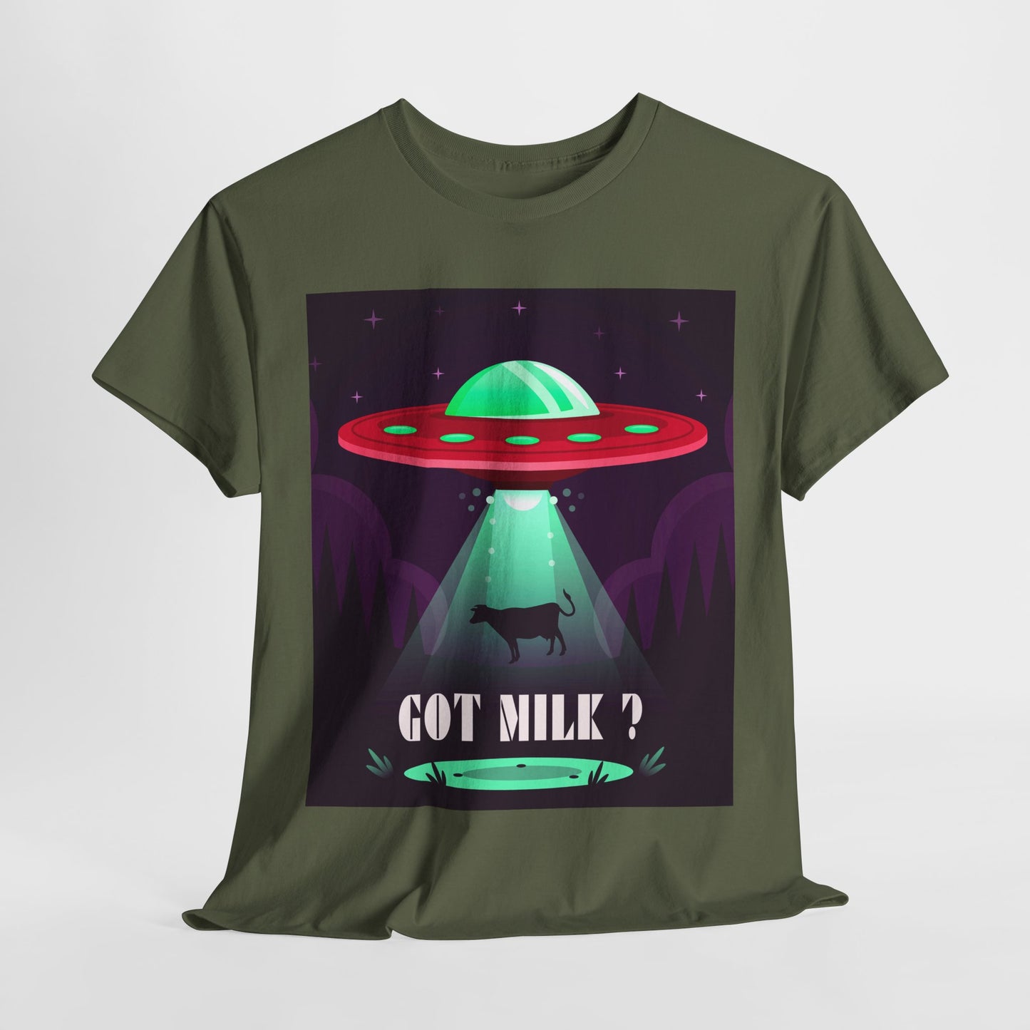 Got Milk? Unisex Heavy Cotton Tee, UFO abduction, comedy, funny, t-shirt, t-shirt, graphic design, tee, png