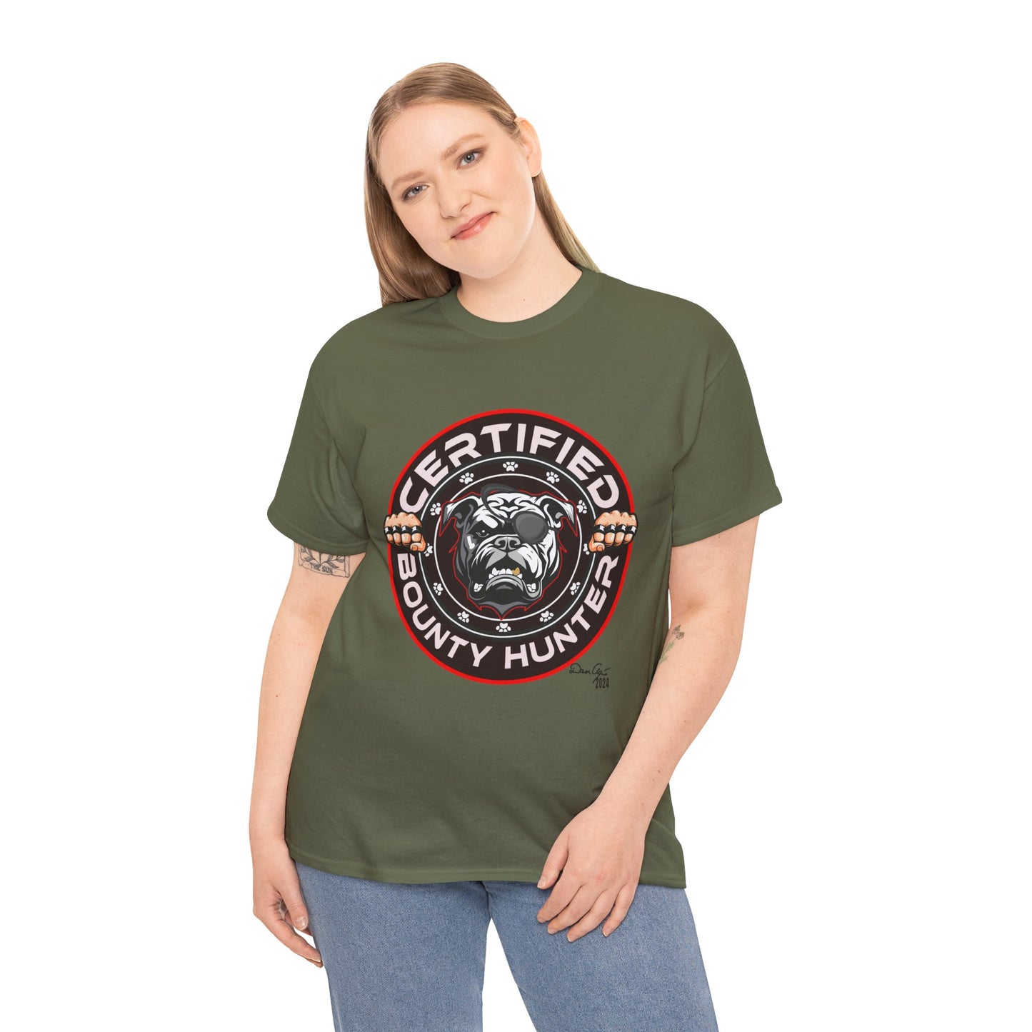 Certified Bounty Hunter, Unisex Heavy Cotton Tee, comedy, bulldog, print design, png, GraphicTees