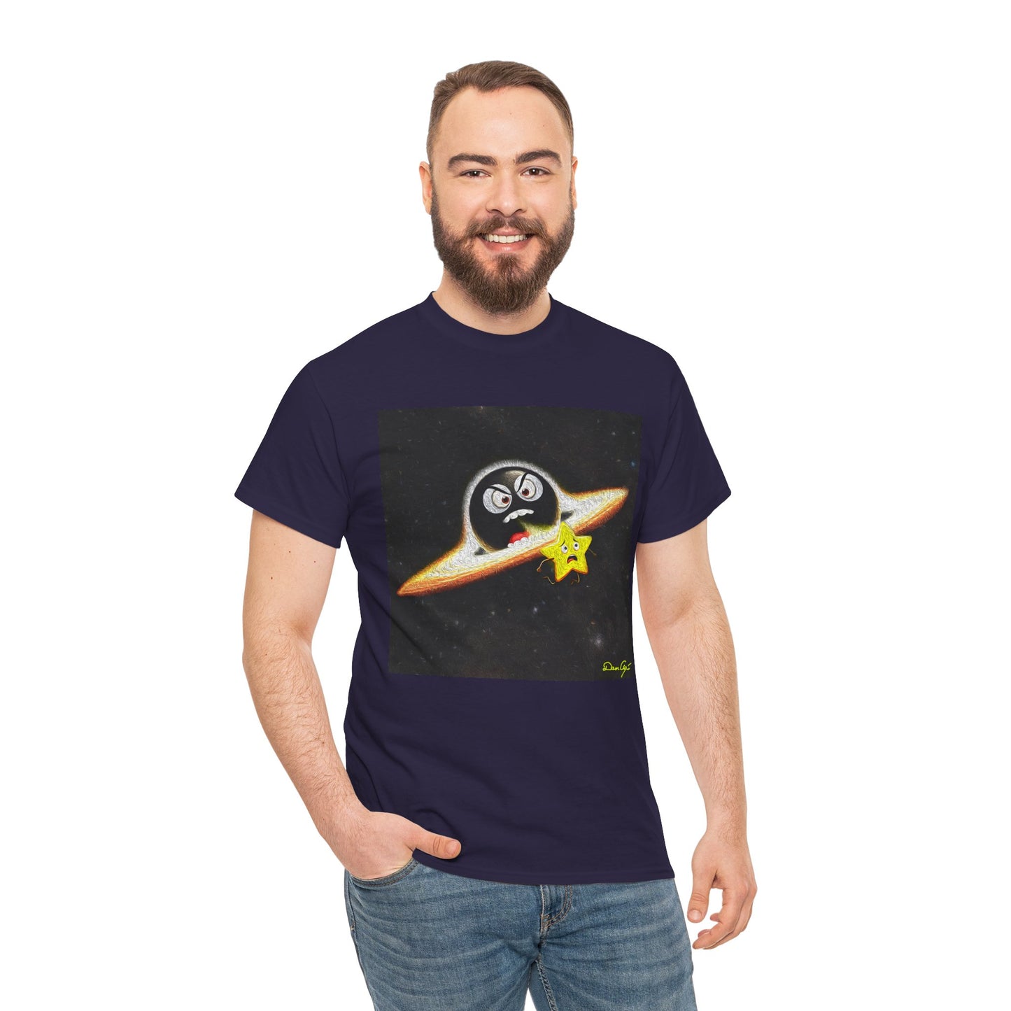 BlackHole Chasing Star, Space-Themed Unisex Heavy Cotton Tee with Cartoon Penguin Design, graphic design, png