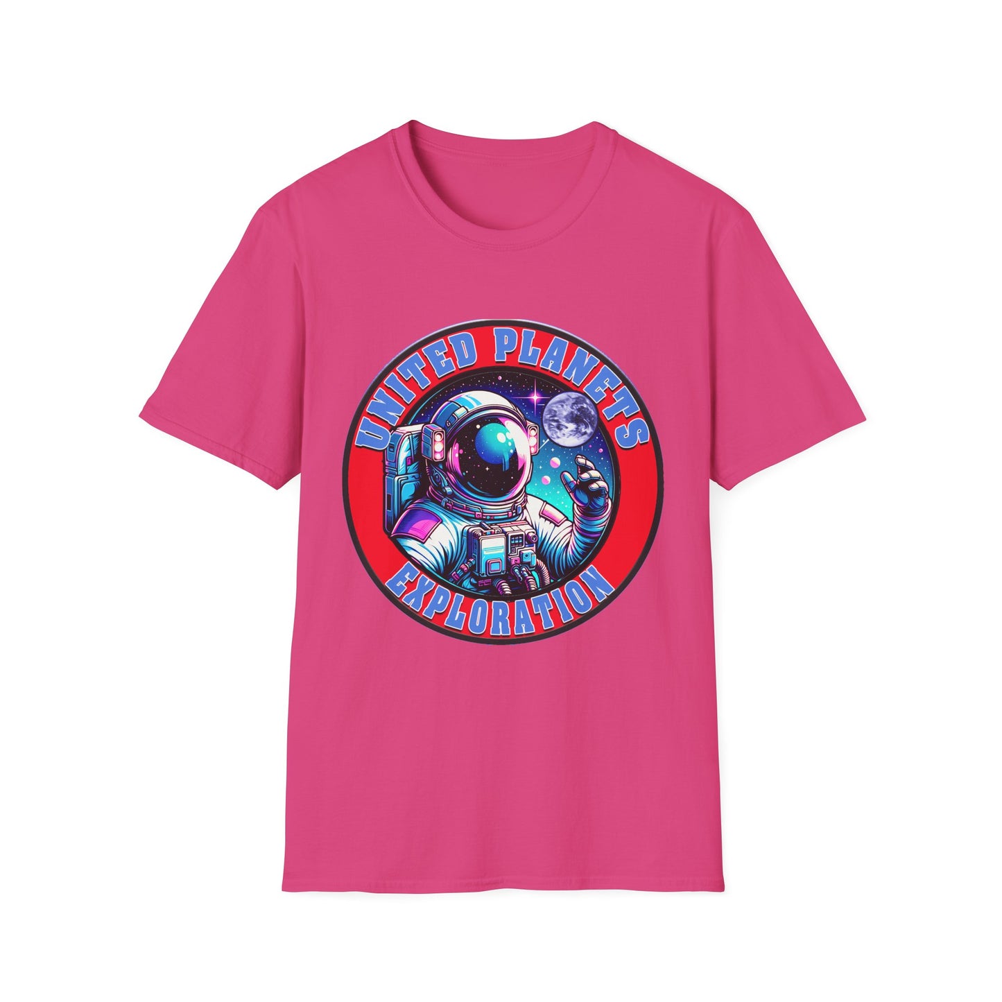 United Planets Exploration Astronaut T-Shirt, Science Themed Tee, Outer Space Shirt for Gift, Birthday, Unisex Softstyle Apparel