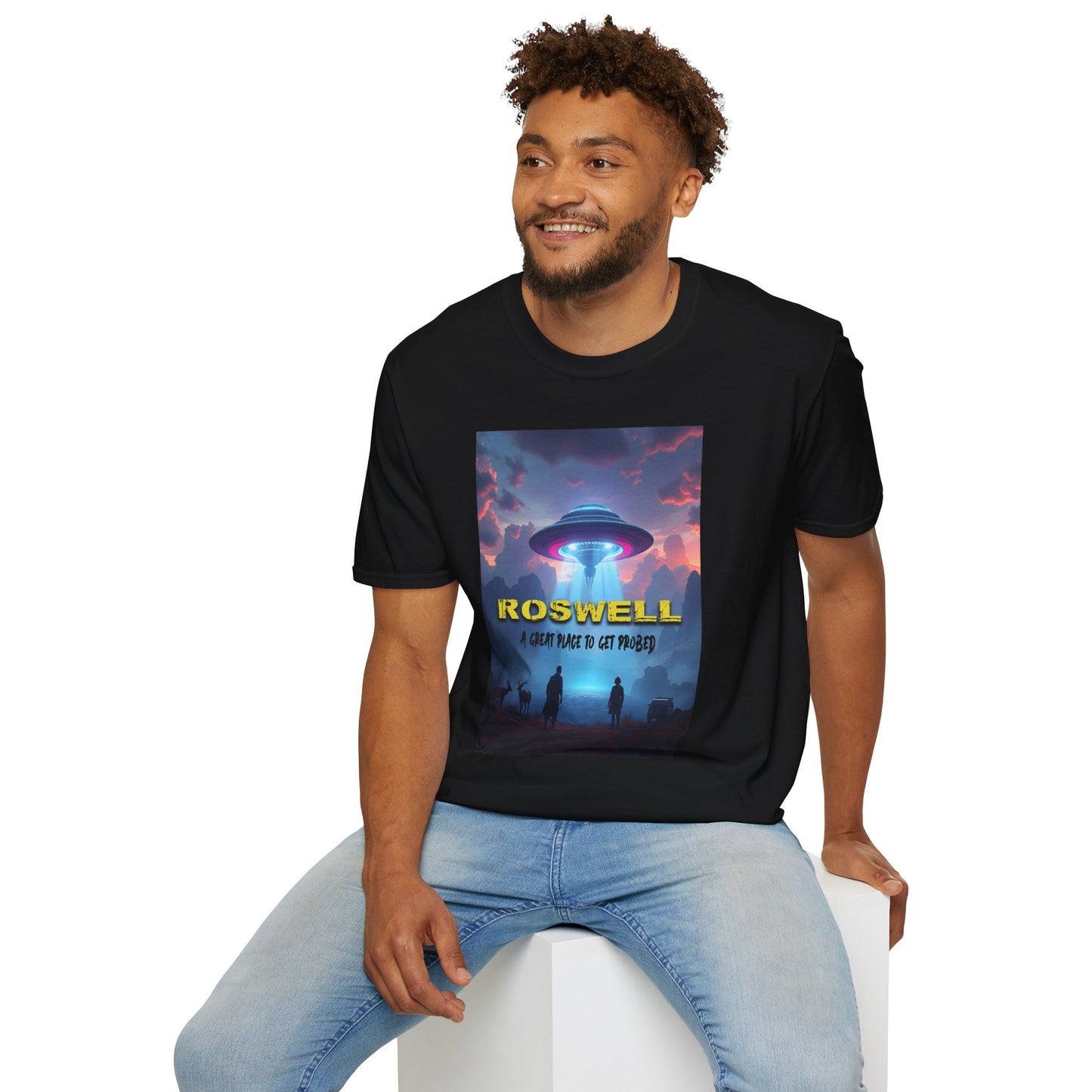 Roswell Probed Retro T-Shirt - Alien UFO Lover Gift, Sci-Fi Apparel, Extraterrestrial Tee, Unisex Softstyle Clothing, graphic design, png