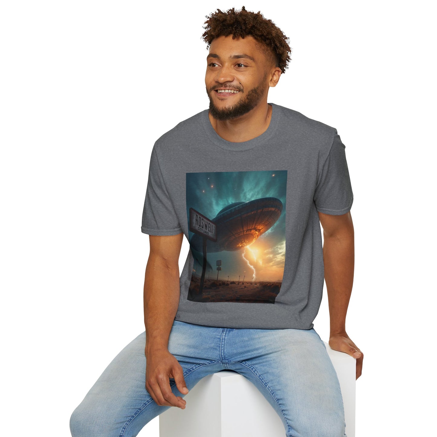 Roswell City Limits, Alien Sunset Softstyle T-Shirt | Unisex Graphic Tee, UFO Theme Shirt, Casual, Gift for Sci-Fi Lovers, Summer Fashion