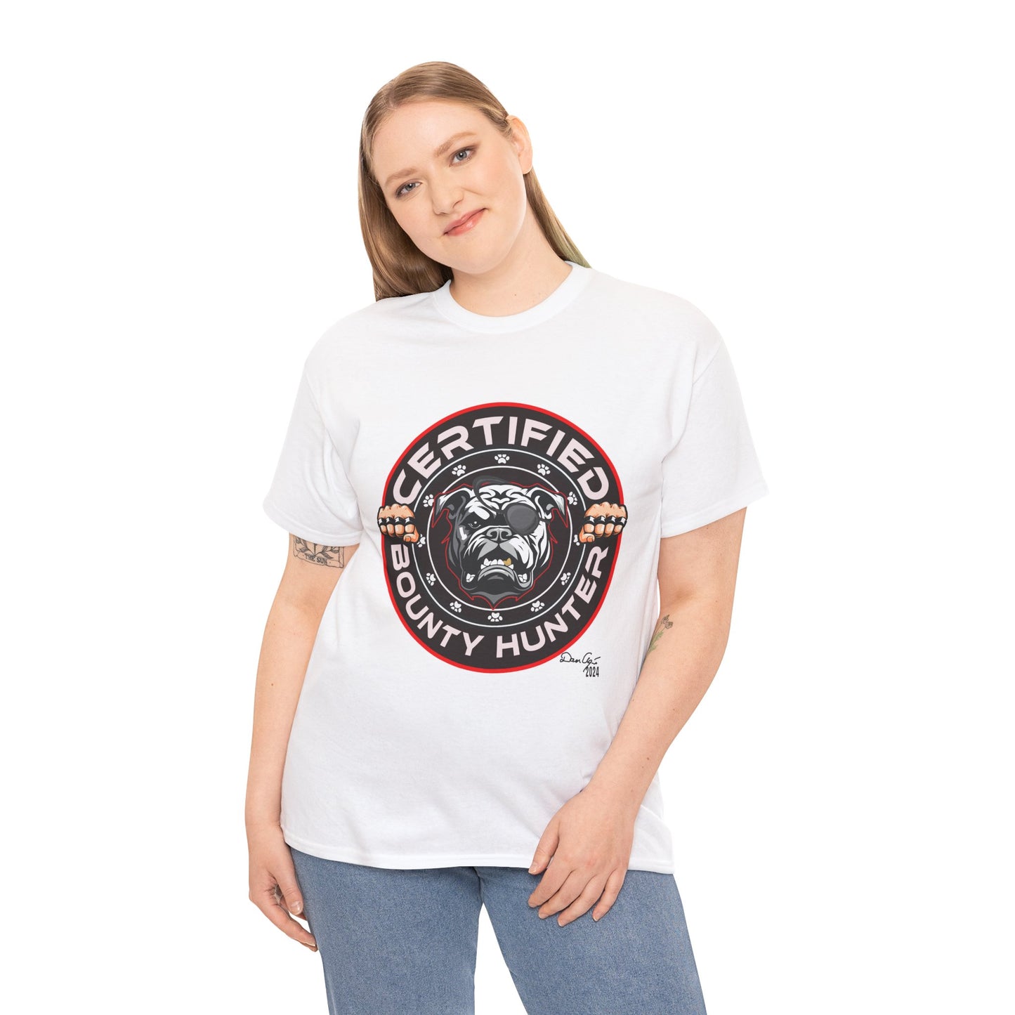 Certified Bounty Hunter, Unisex Heavy Cotton Tee, comedy, bulldog, print design, png, GraphicTees