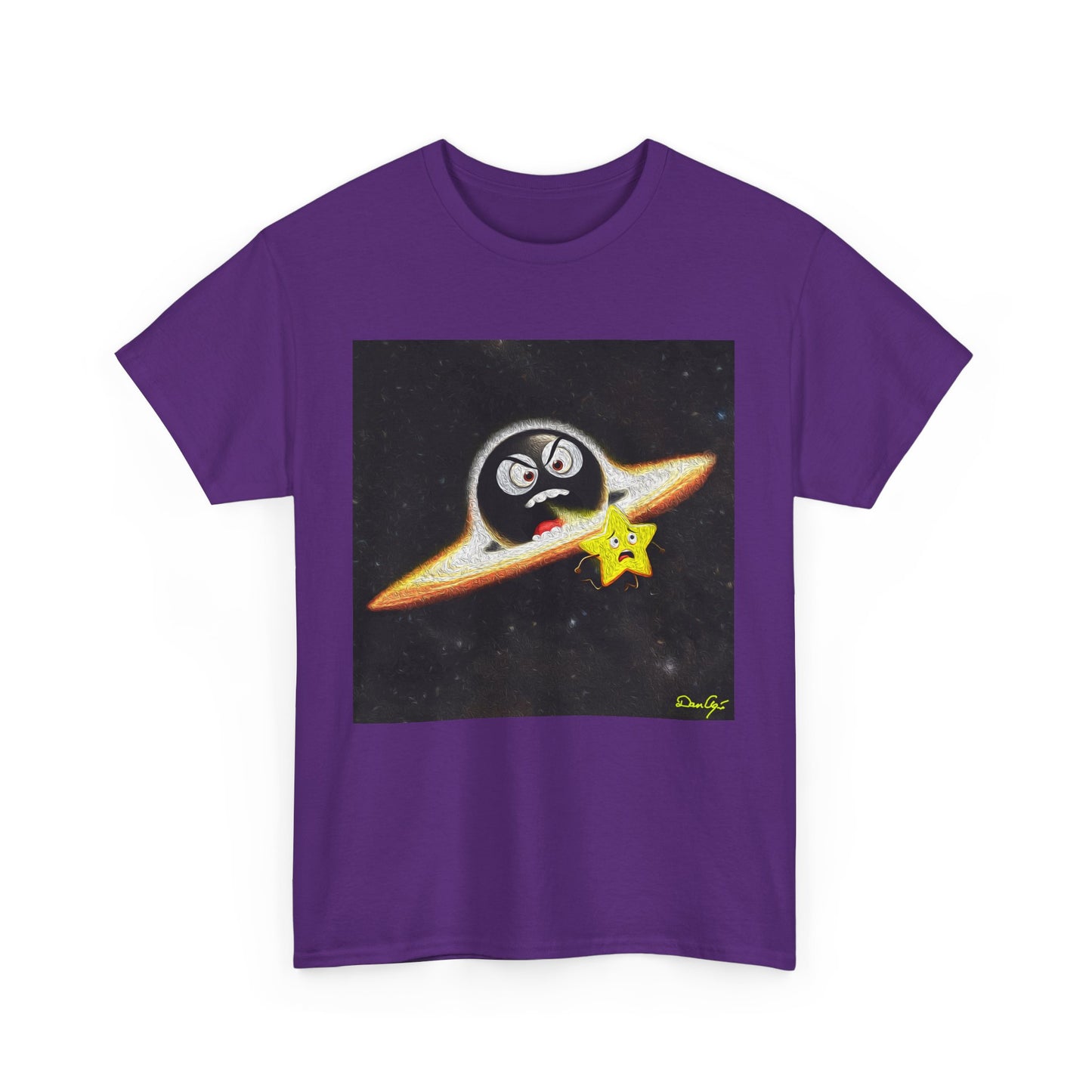 BlackHole Chasing Star, Space-Themed Unisex Heavy Cotton Tee with Cartoon Penguin Design, graphic design, png