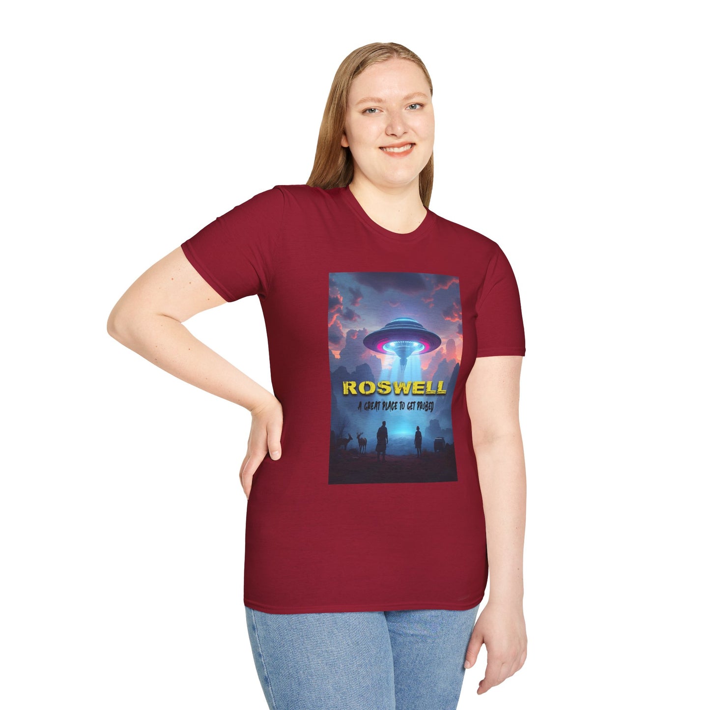 Roswell Probed Retro T-Shirt - Alien UFO Lover Gift, Sci-Fi Apparel, Extraterrestrial Tee, Unisex Softstyle Clothing, graphic design, png
