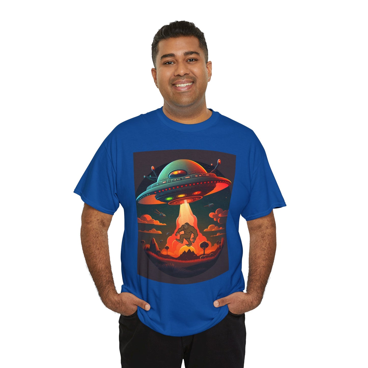 UFO, Bigfoot, Unisex Heavy Cotton Tee, graphic design, t-shirt, t-shirts, tshirts, png
