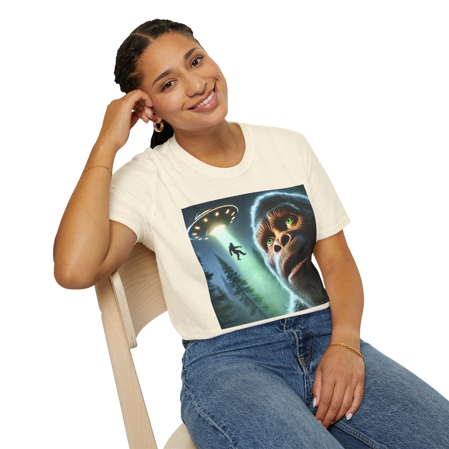 Bigfoot UFO Unisex T-Shirt, Funny Graphic Tee, Gift for Alien Lovers, Unique Summer Shirt, Casual Everyday Wear, t-shirt, tshirts, party