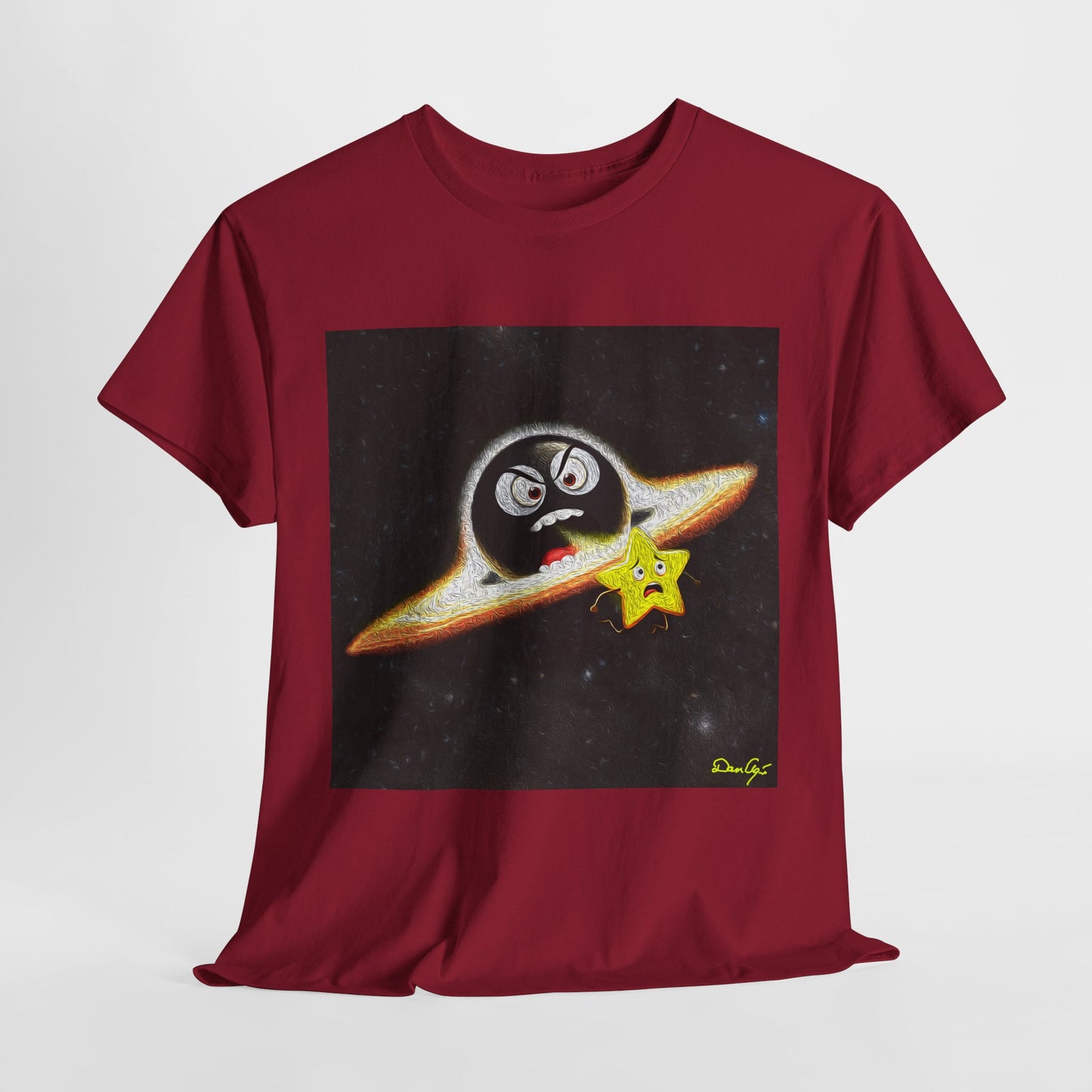 BlackHole Chasing Star, Space-Themed Unisex Heavy Cotton Tee with Cartoon Penguin Design, graphic design, png