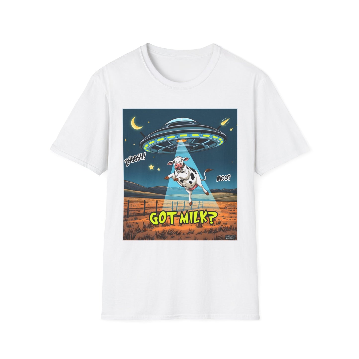 Got Milk? Cow UFO Unisex Softstyle T-Shirt – Fun Graphic Tee for Dairy Lovers, graphic tees, t-shirt, tshirt, graphic design, png