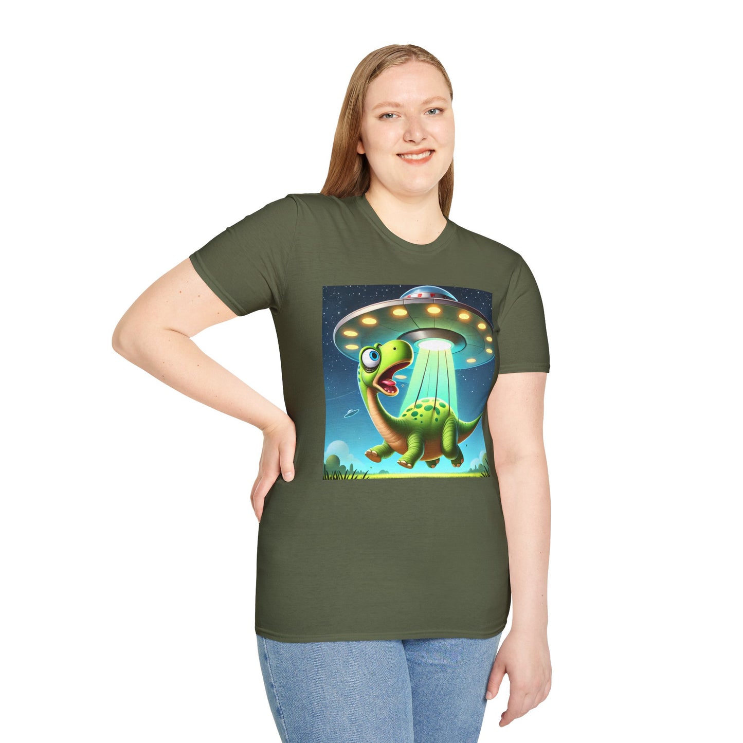 Cute Alien Dinosaur Unisex T-Shirt, Fun Graphic Tee, Kids & Adults, Space Theme, Playful Gift Idea, Birthday, Casual Wear