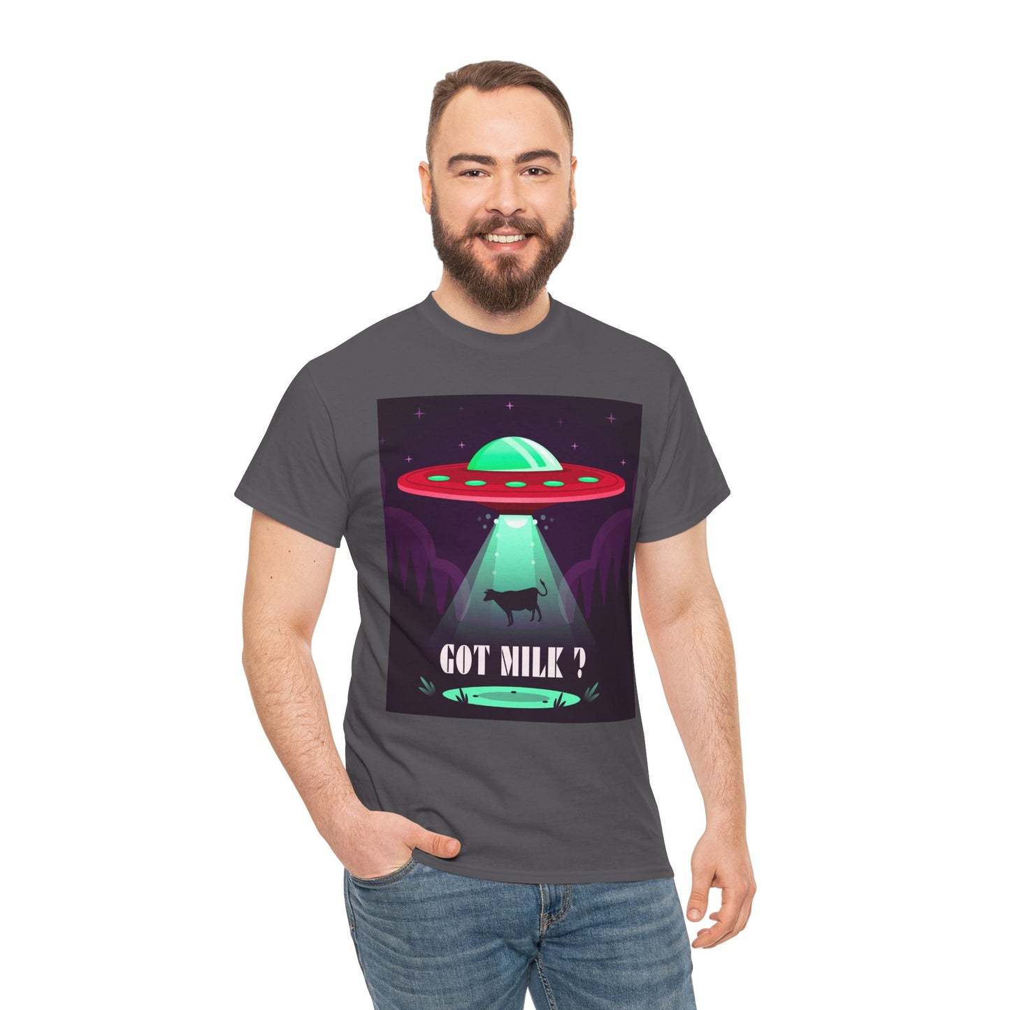 Got Milk? Unisex Heavy Cotton Tee, UFO abduction, comedy, funny, t-shirt, t-shirt, graphic design, tee, png