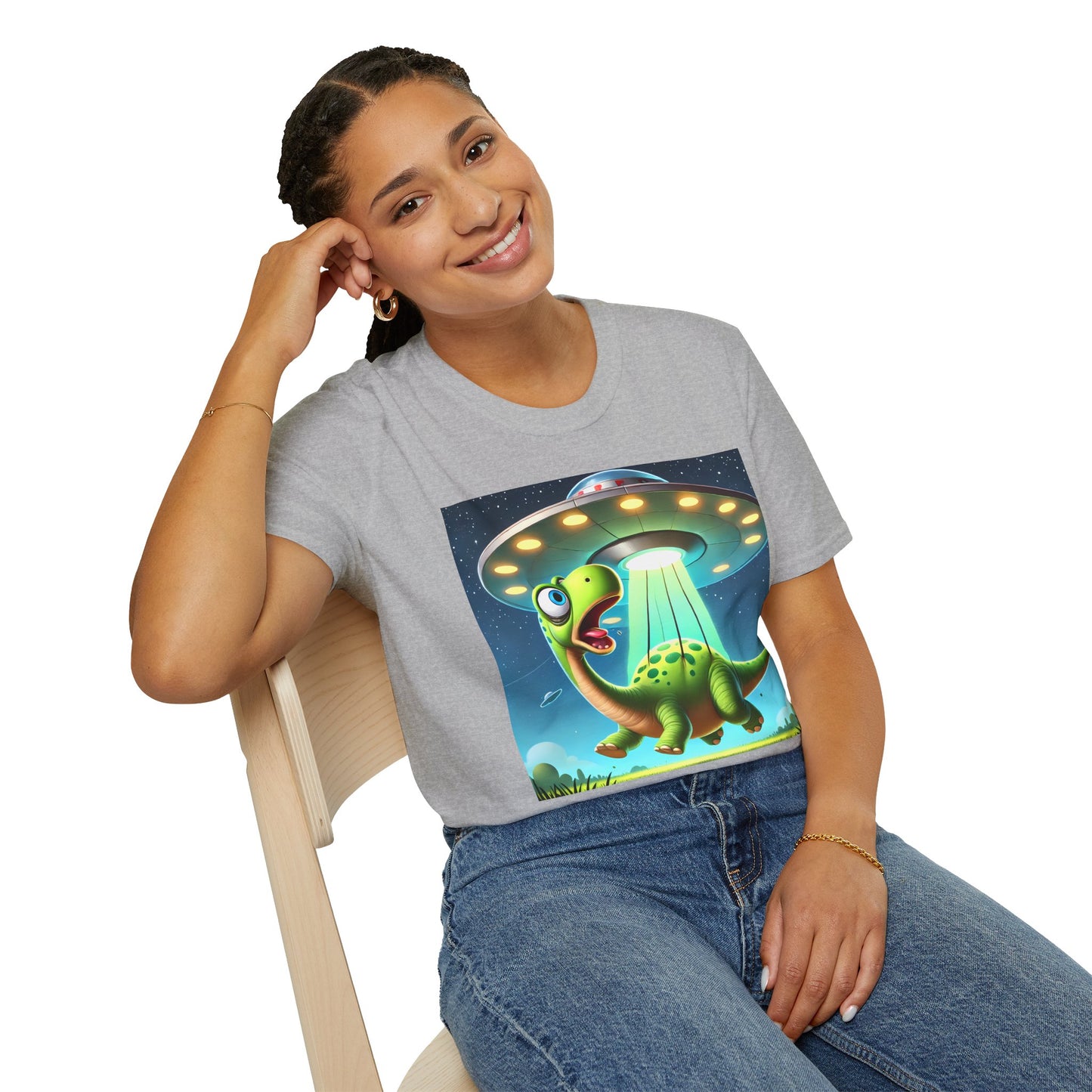 Cute Alien Dinosaur Unisex T-Shirt, Fun Graphic Tee, Kids & Adults, Space Theme, Playful Gift Idea, Birthday, Casual Wear