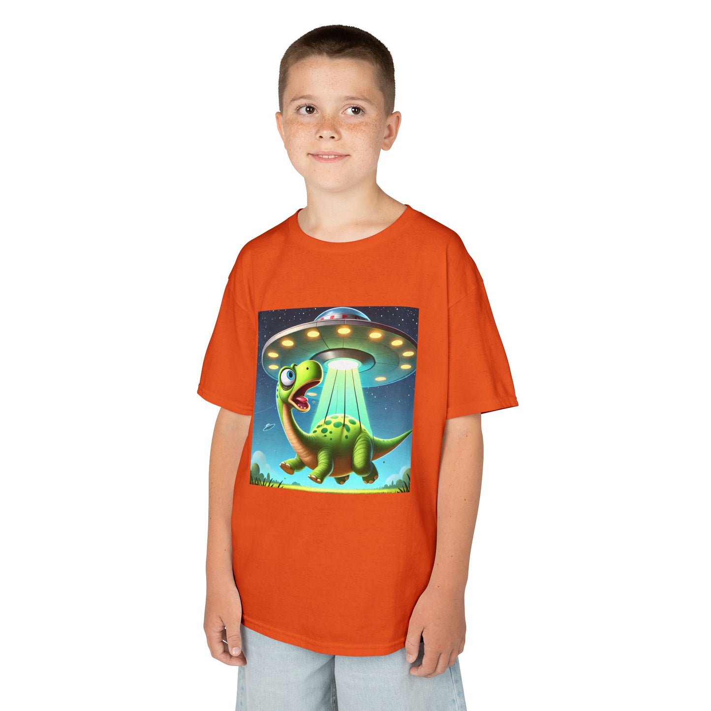 Dinosaur UFO Kids Tee, Fun Graphic Shirt for Boys and Girls, Perfect for Birthdays, Parties, Casual Wear, Gifts, tshirt, t-shirt