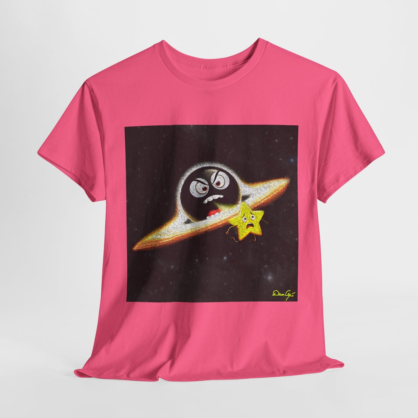 BlackHole Chasing Star, Space-Themed Unisex Heavy Cotton Tee with Cartoon Penguin Design, graphic design, png