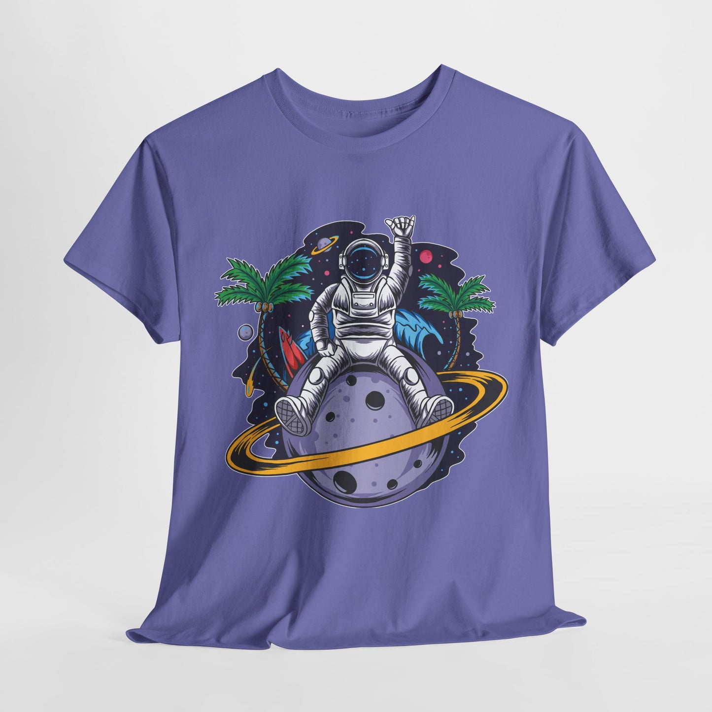 Cosmic Adventure, Unisex Heavy Cotton Tee - Astronaut & Planet Design, graphic design, png, art