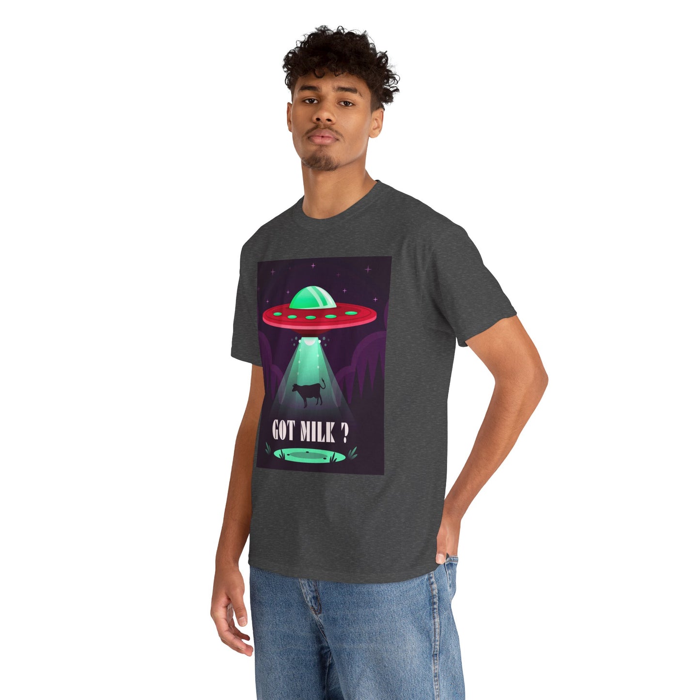 Got Milk? Unisex Heavy Cotton Tee, UFO abduction, comedy, funny, t-shirt, t-shirt, graphic design, tee, png