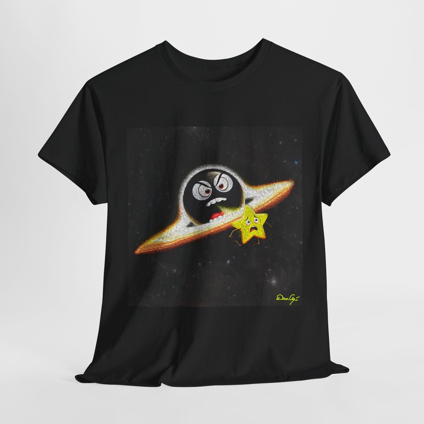 BlackHole Chasing Star, Space-Themed Unisex Heavy Cotton Tee with Cartoon Penguin Design, graphic design, png