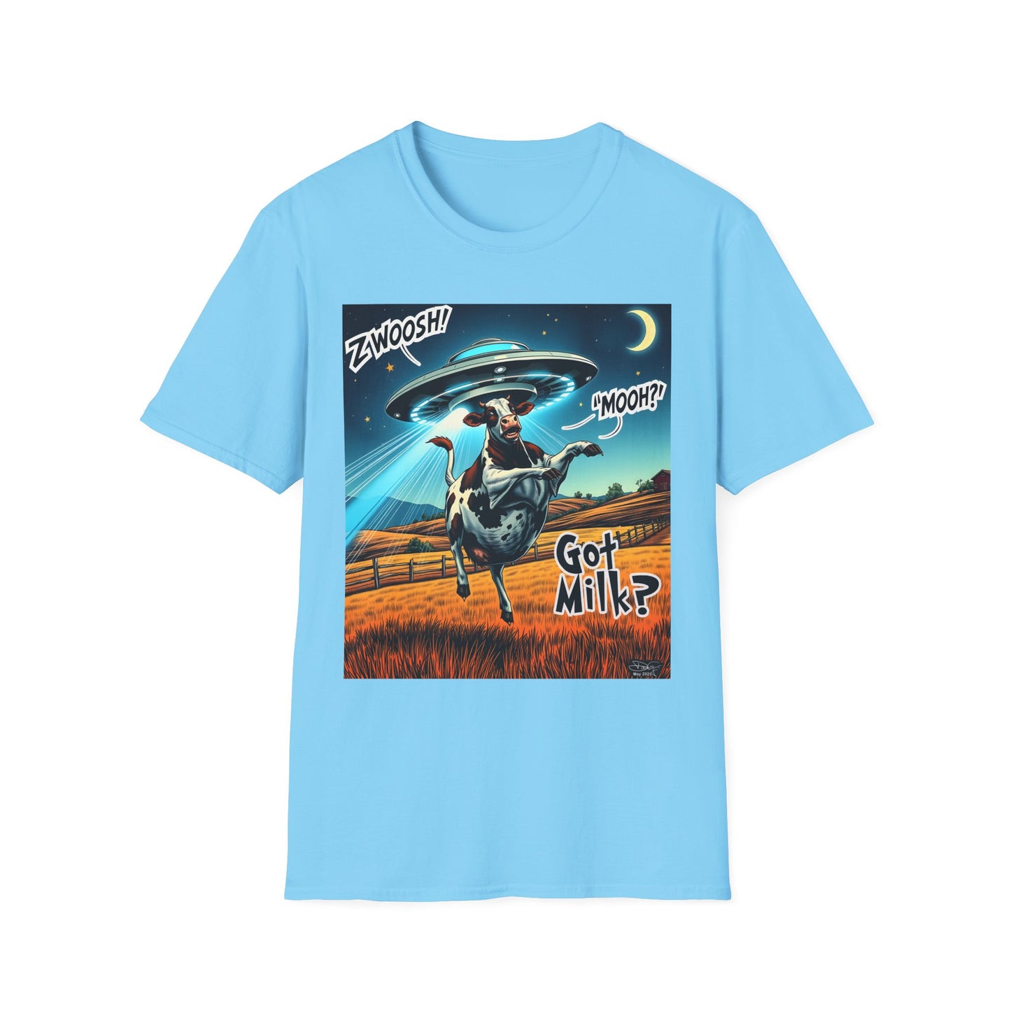 Funny Alien Cow T-Shirt - Got Milk? Unisex Soft style graphic Tee, UFO, galaxies, space, Blackhole, graphic design, png, sublimation