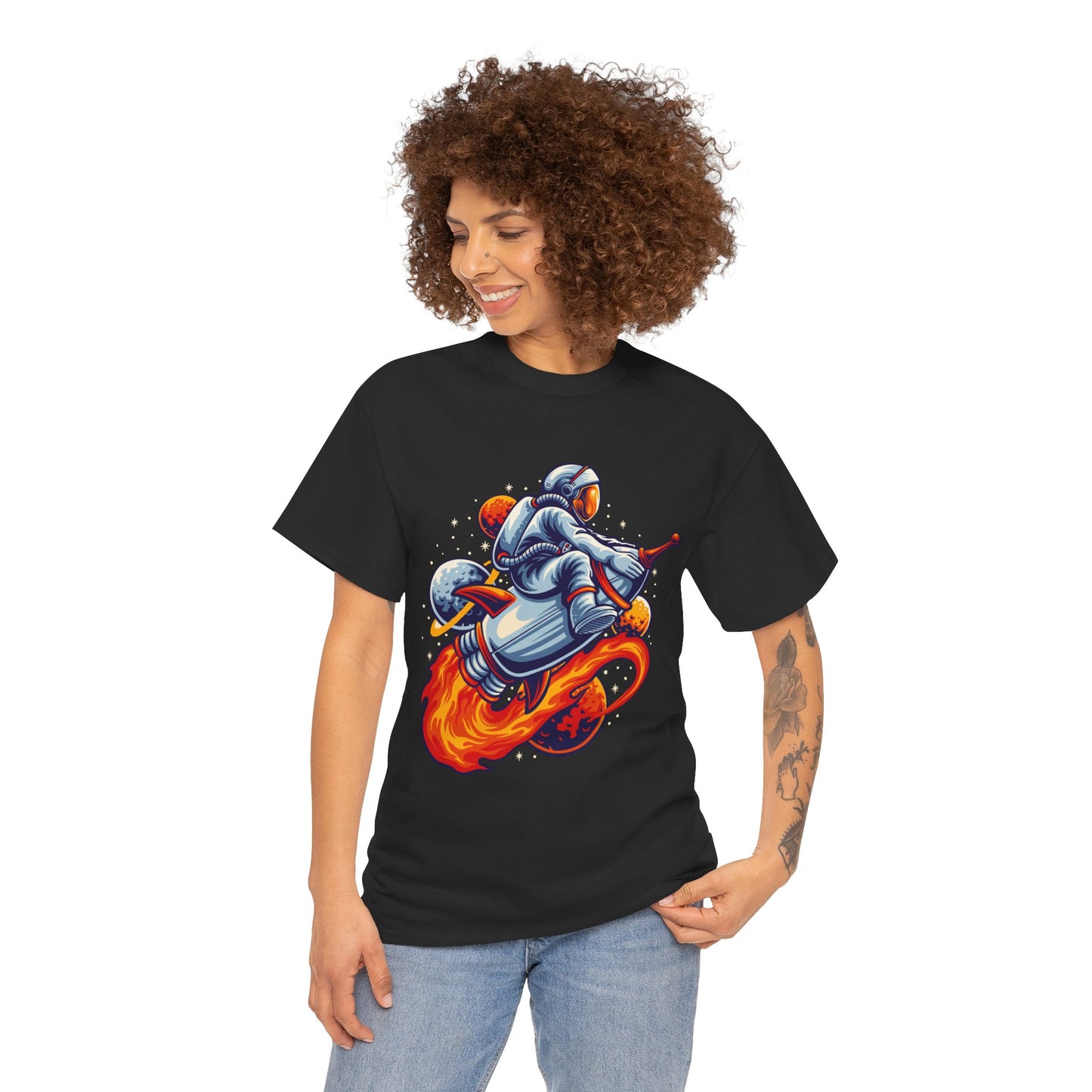 Retro Space Explorer Unisex Heavy Cotton Tee, graphic designed, tees, t-shirt, t-shirts, png