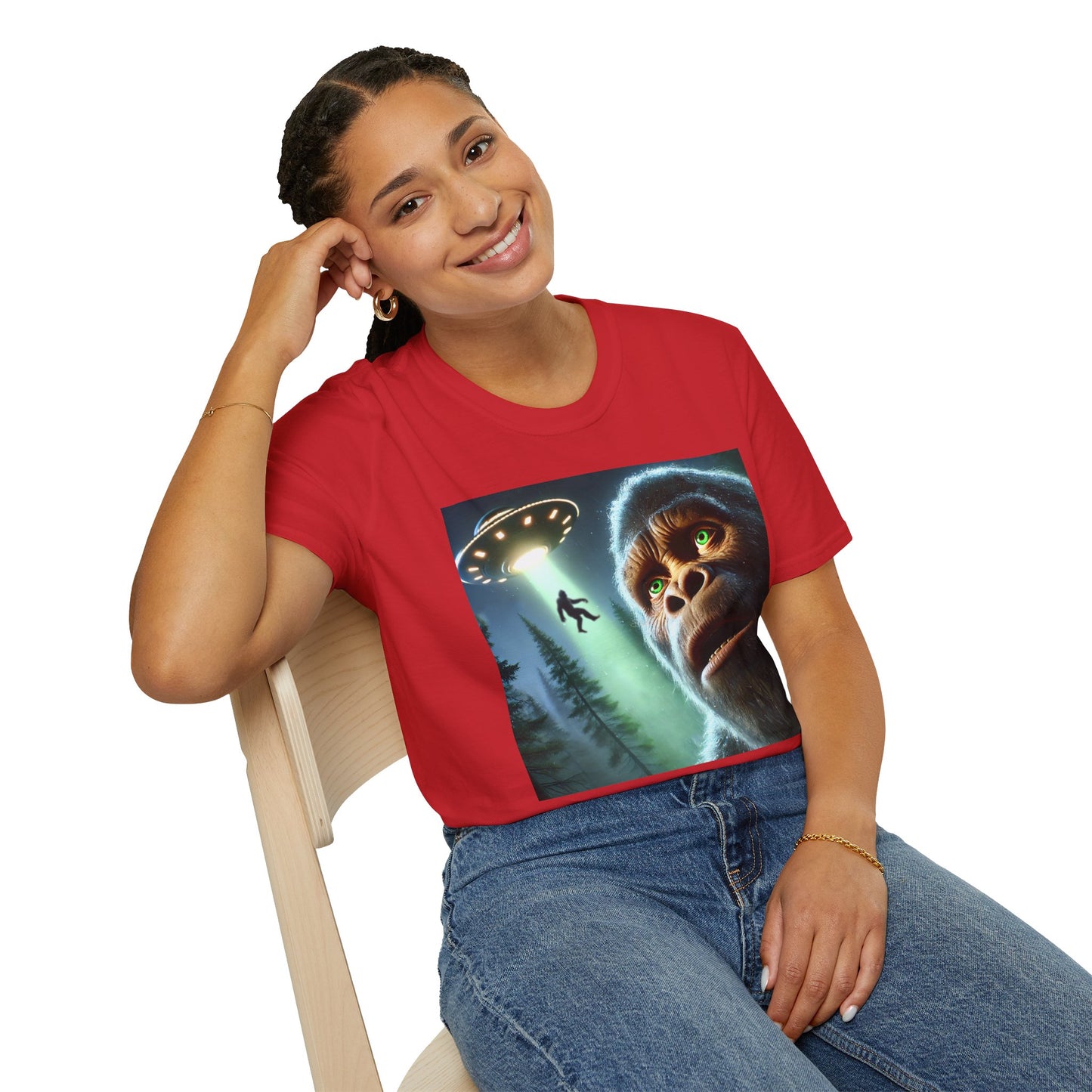 Bigfoot UFO Unisex T-Shirt, Funny Graphic Tee, Gift for Alien Lovers, Unique Summer Shirt, Casual Everyday Wear, t-shirt, tshirts, party