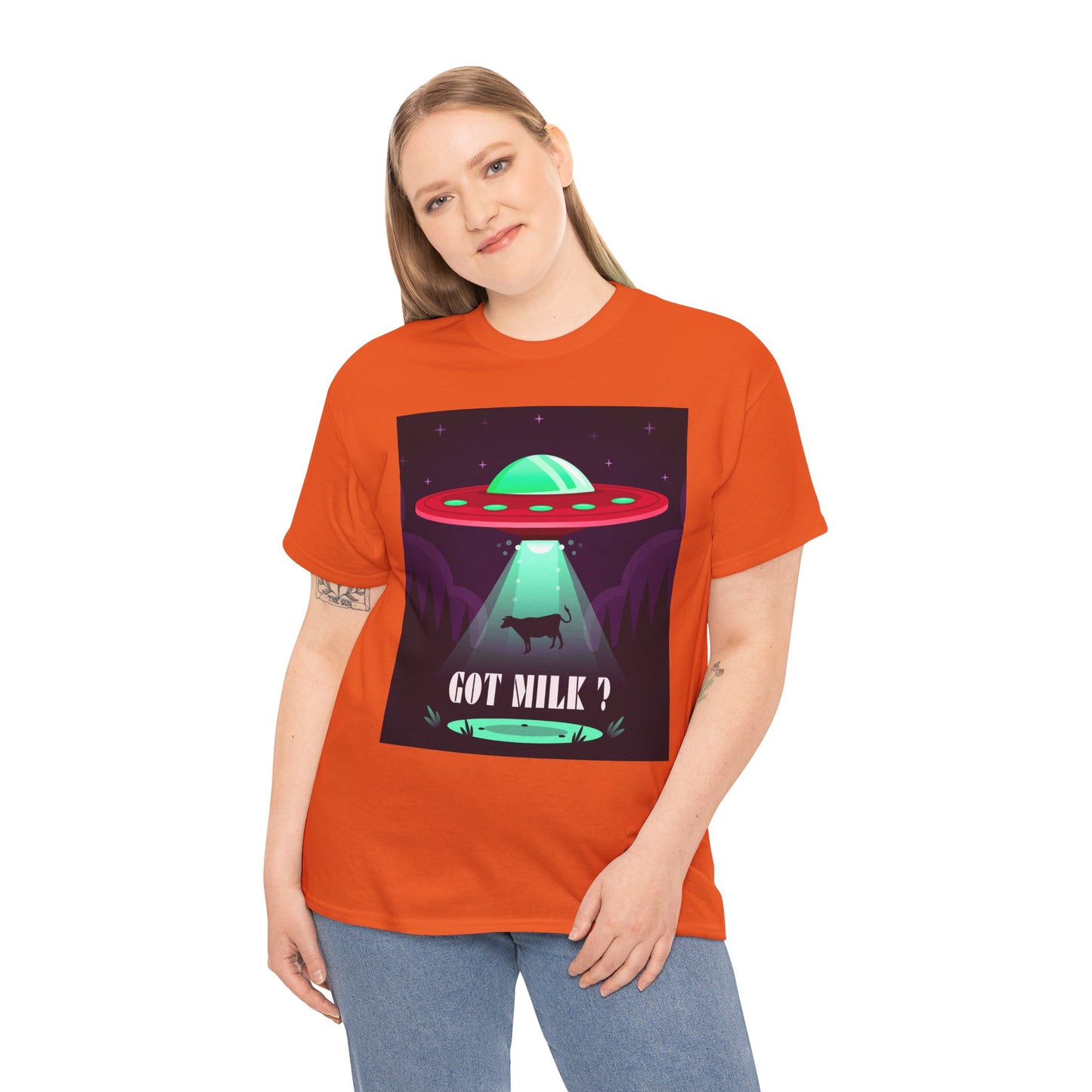 Got Milk? Unisex Heavy Cotton Tee, UFO abduction, comedy, funny, t-shirt, t-shirt, graphic design, tee, png