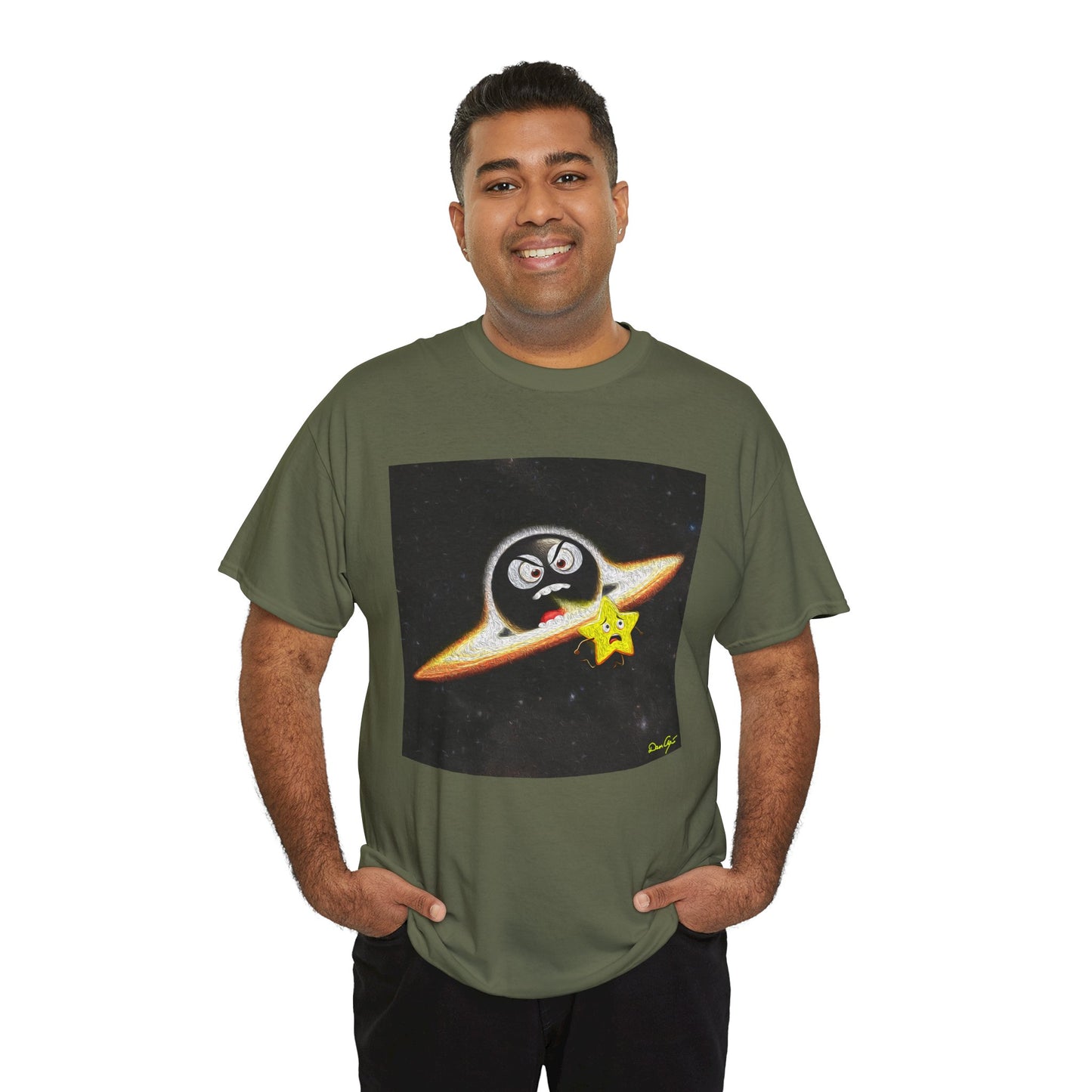 BlackHole Chasing Star, Space-Themed Unisex Heavy Cotton Tee with Cartoon Penguin Design, graphic design, png