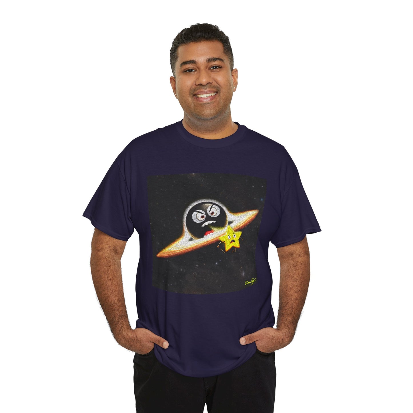 BlackHole Chasing Star, Space-Themed Unisex Heavy Cotton Tee with Cartoon Penguin Design, graphic design, png
