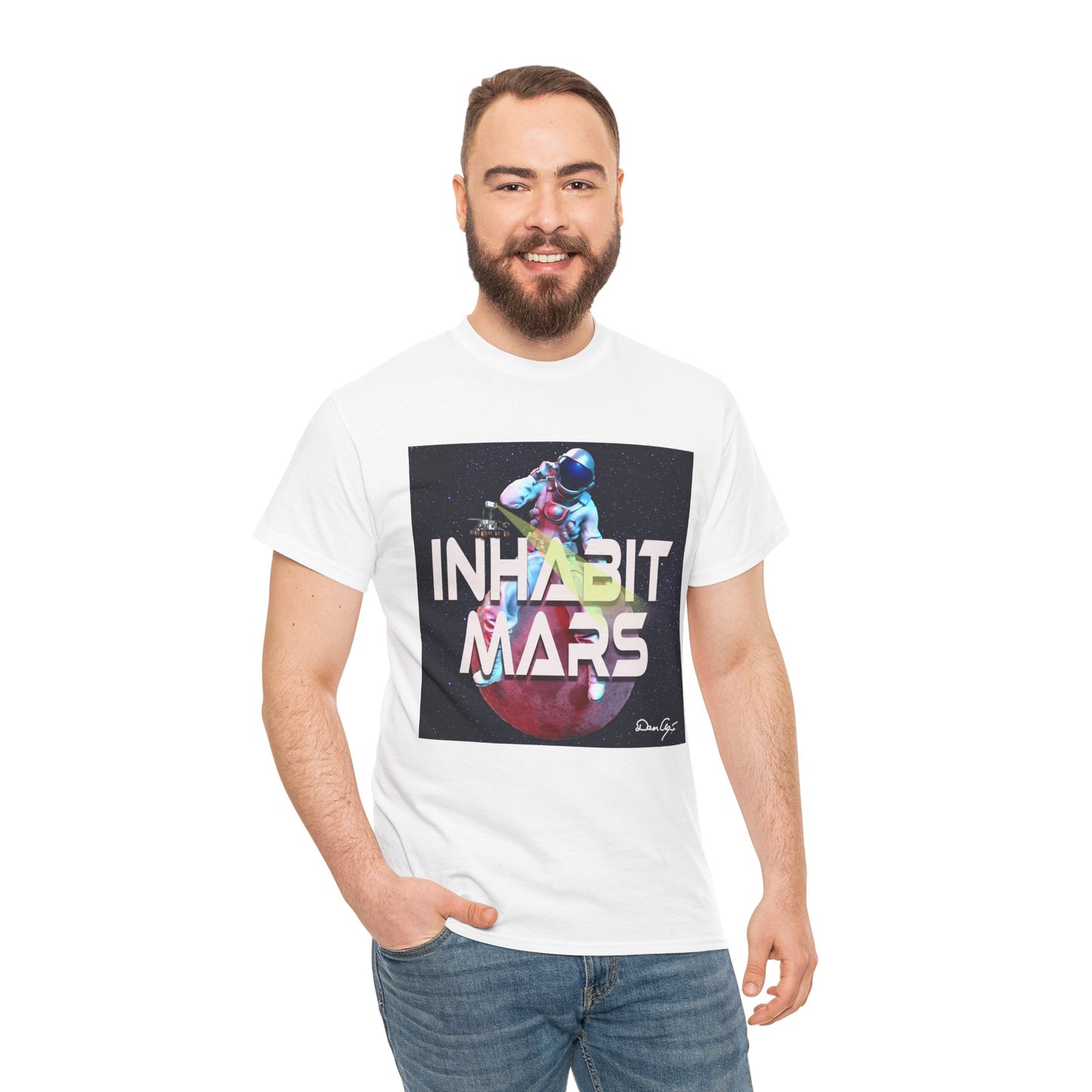 Inhabit Mars, Unisex Heavy Cotton Tee, Space, SpaceX, Universe, UFO, multiverse, graphic design, png, graphic design, t-shirts, tee