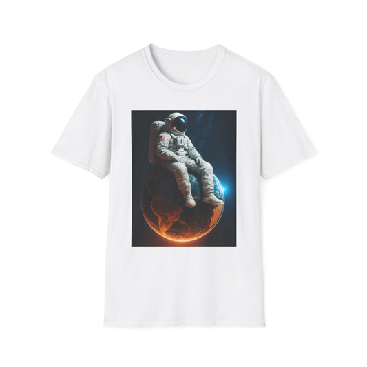 Sitting on an Earth, Cosmic Astronaut T-Shirt, Unisex Graphic Tee, Space Lover Gift, Casual Wear, Astronomy Fan Shirt, Graphic Tee, t-shirt, tshirt, png