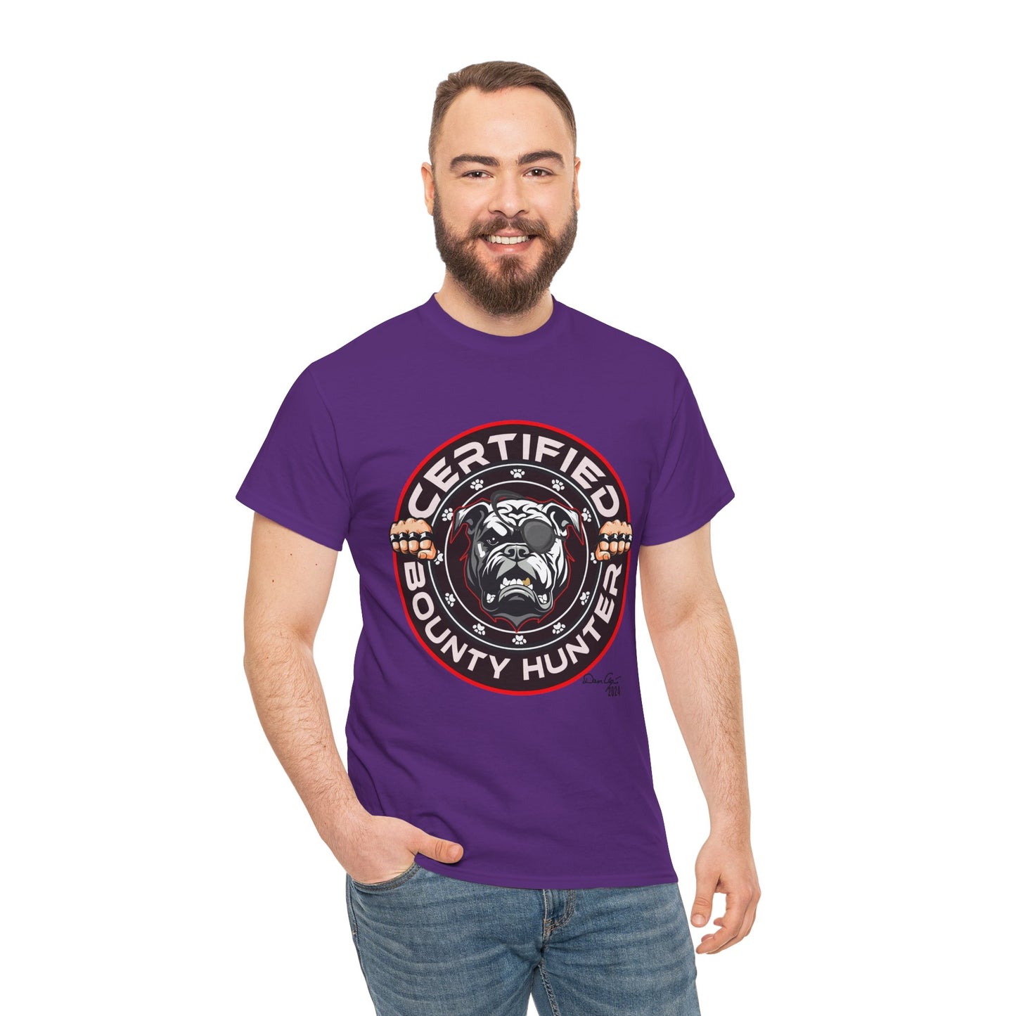 Certified Bounty Hunter, Unisex Heavy Cotton Tee, comedy, bulldog, print design, png, GraphicTees