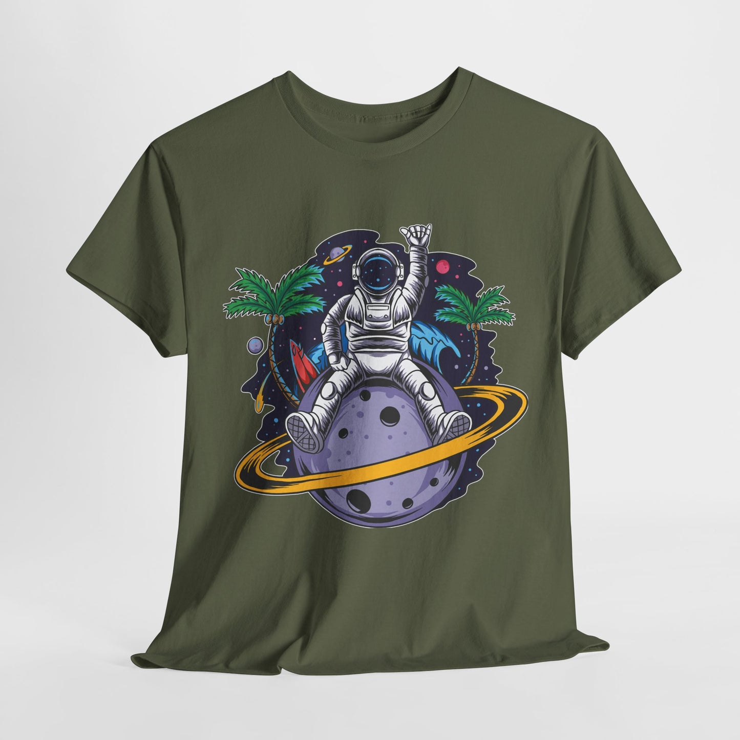 Cosmic Adventure, Unisex Heavy Cotton Tee - Astronaut & Planet Design, graphic design, png, art