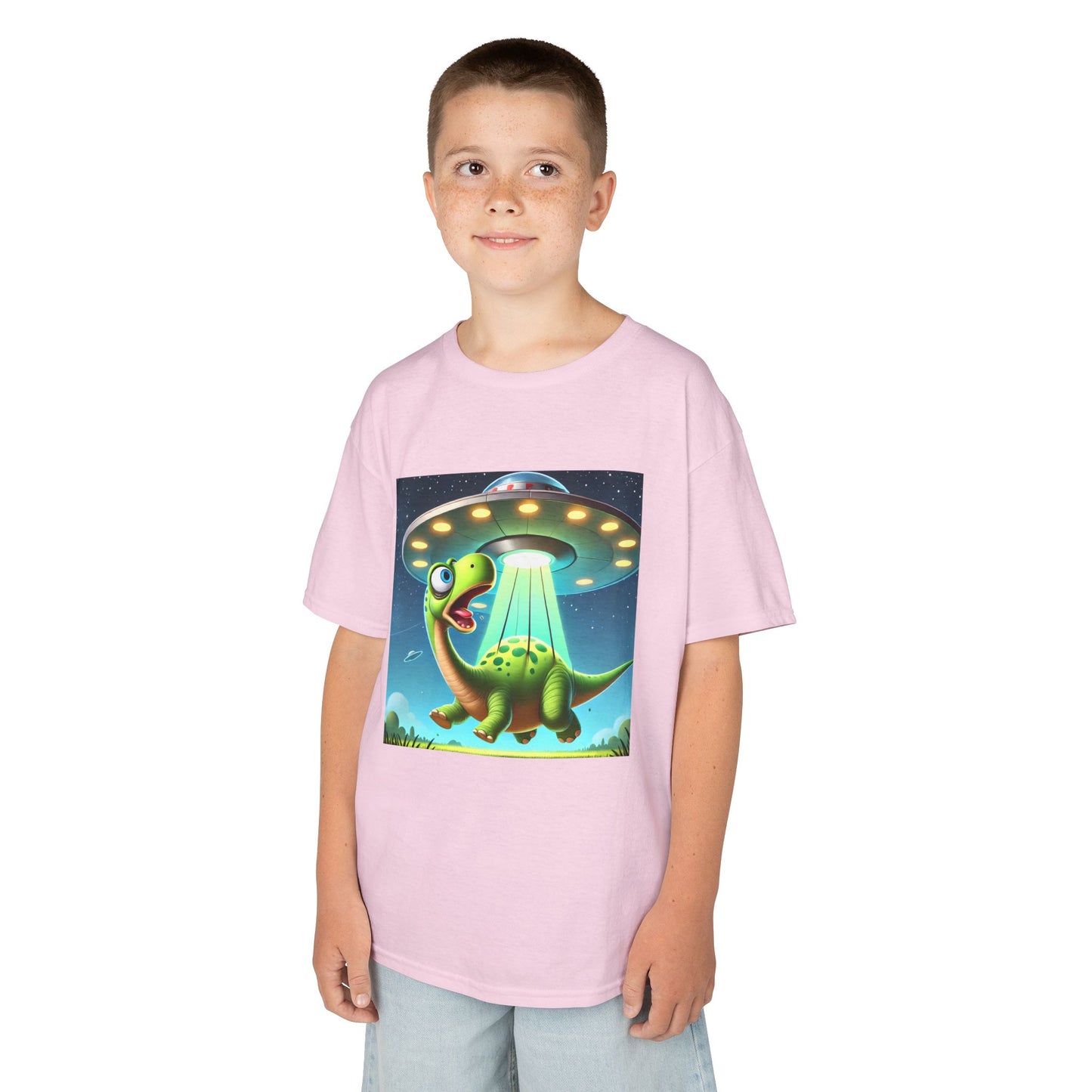 Dinosaur UFO Kids Tee, Fun Graphic Shirt for Boys and Girls, Perfect for Birthdays, Parties, Casual Wear, Gifts, tshirt, t-shirt