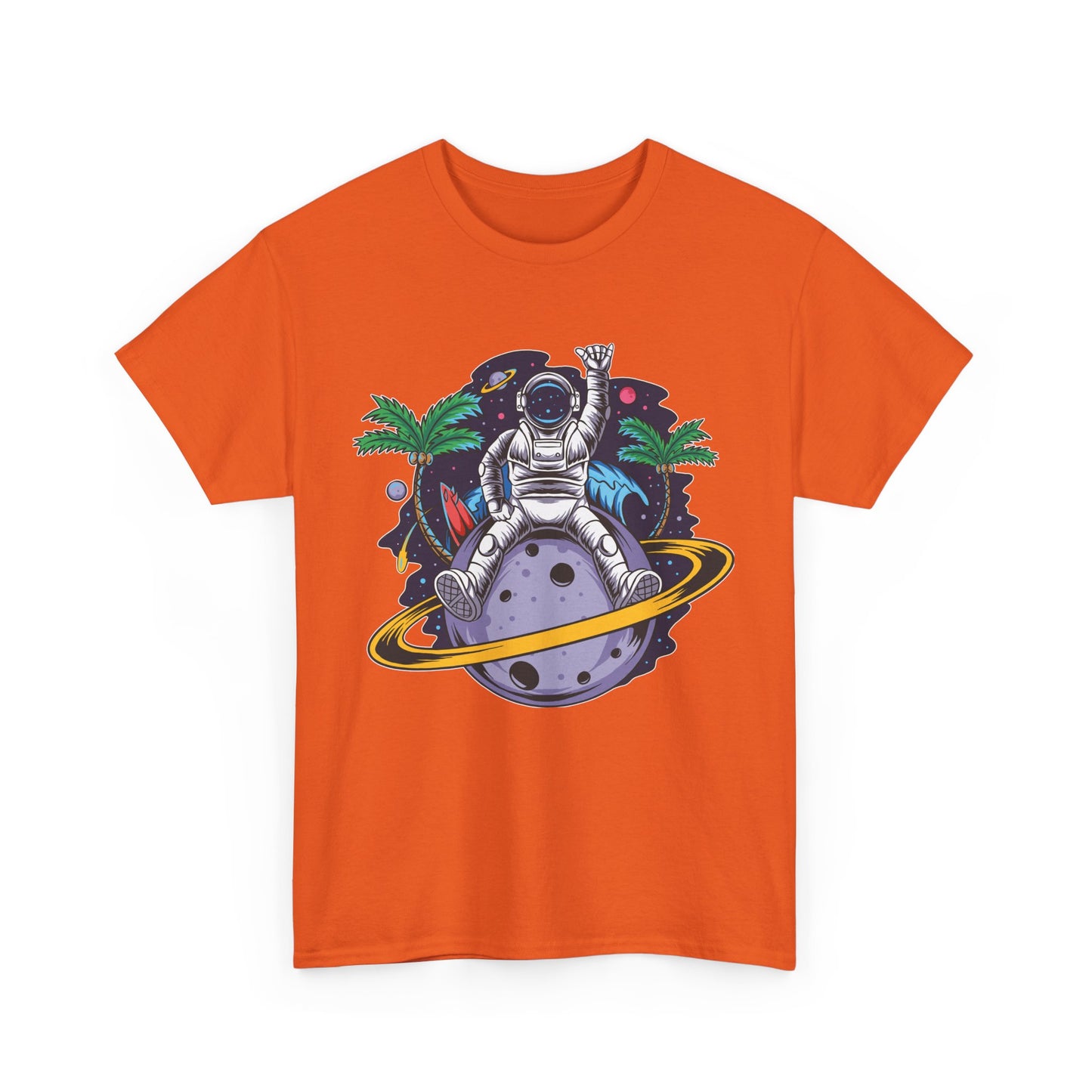 Cosmic Adventure, Unisex Heavy Cotton Tee - Astronaut & Planet Design, graphic design, png, art