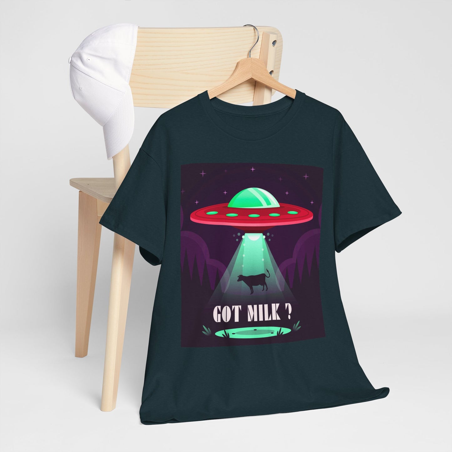 Got Milk? Unisex Heavy Cotton Tee, UFO abduction, comedy, funny, t-shirt, t-shirt, graphic design, tee, png