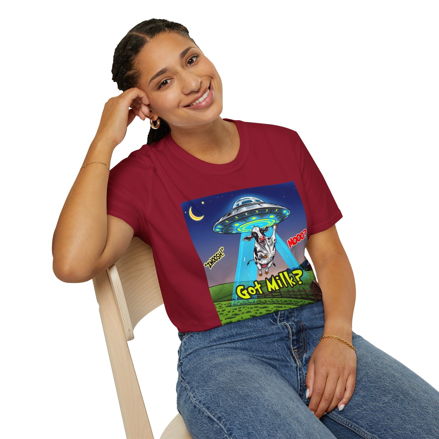 Got Milk? Funny Unisex Softstyle T-Shirt, Humorous Tee, Perfect for Cow Lovers, Milking Day, Farm-themed Gifts, Quirky Apparel, graphic