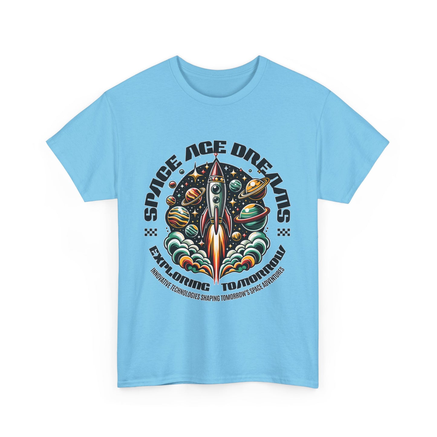 Space Age Dreams, Unisex Heavy Cotton Tee - Retro Rocket Design for Space Lovers, graphic design, png