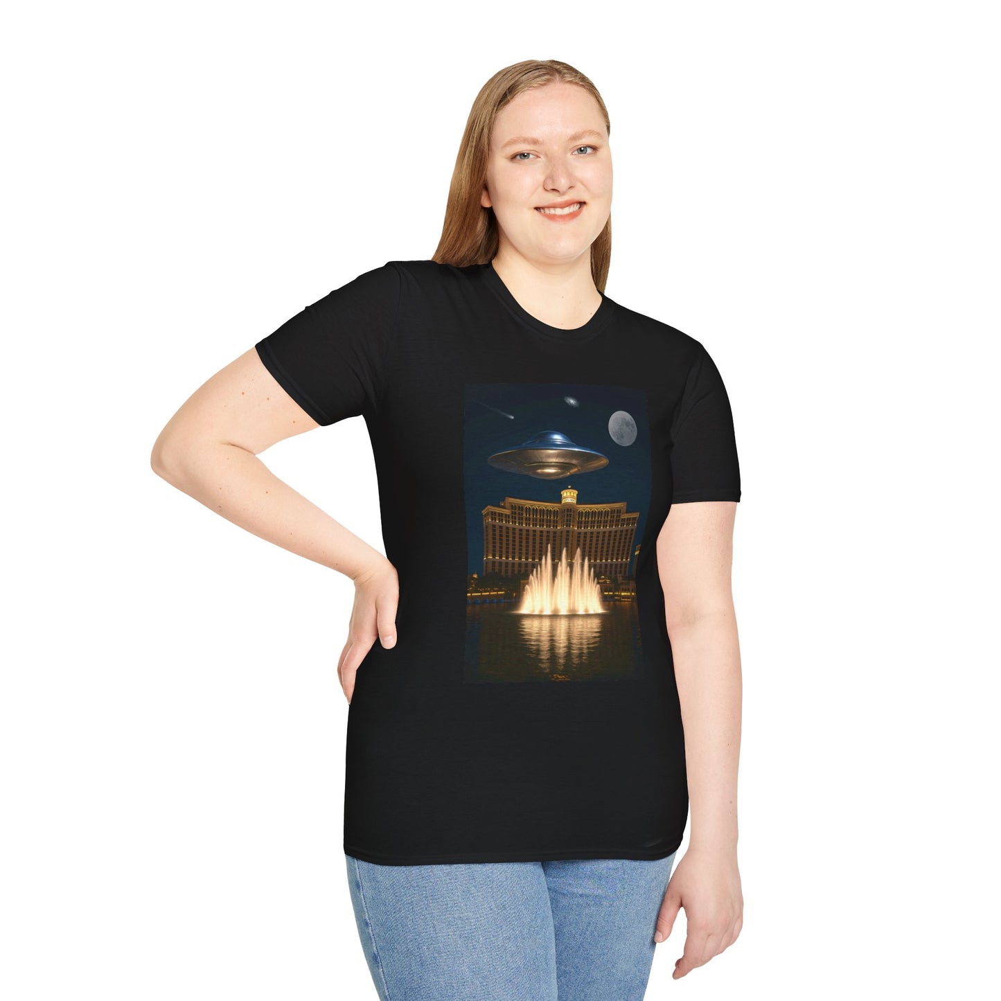 Cosmic Vibes Unisex T-Shirt - UFO & Moon Design, Relaxed Fit Tee for Space Lovers, Gift for Sci-Fi Fans, Casual Wear, Everyday Essentials, t-shirt, tshirt, png