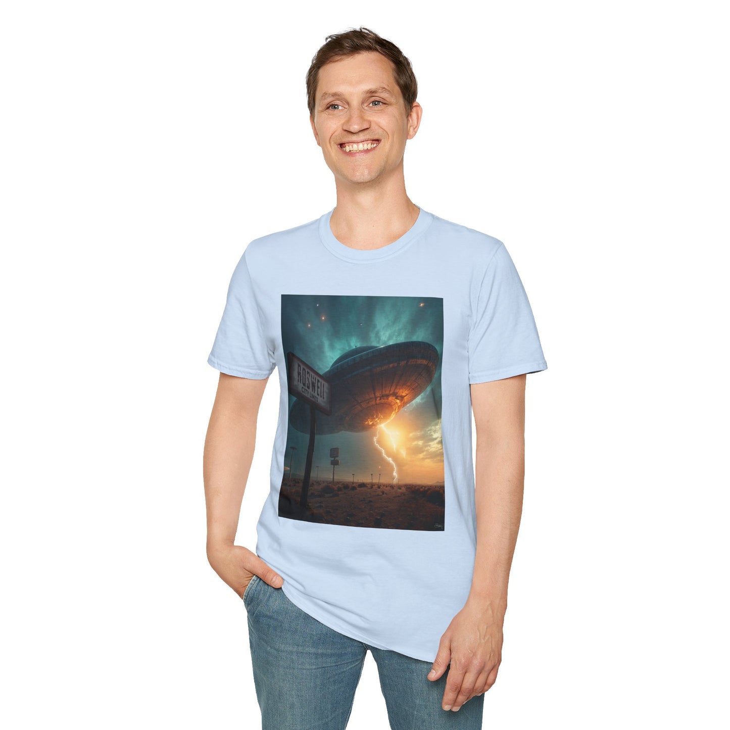 Roswell City Limits, Alien Sunset Softstyle T-Shirt | Unisex Graphic Tee, UFO Theme Shirt, Casual, Gift for Sci-Fi Lovers, Summer Fashion