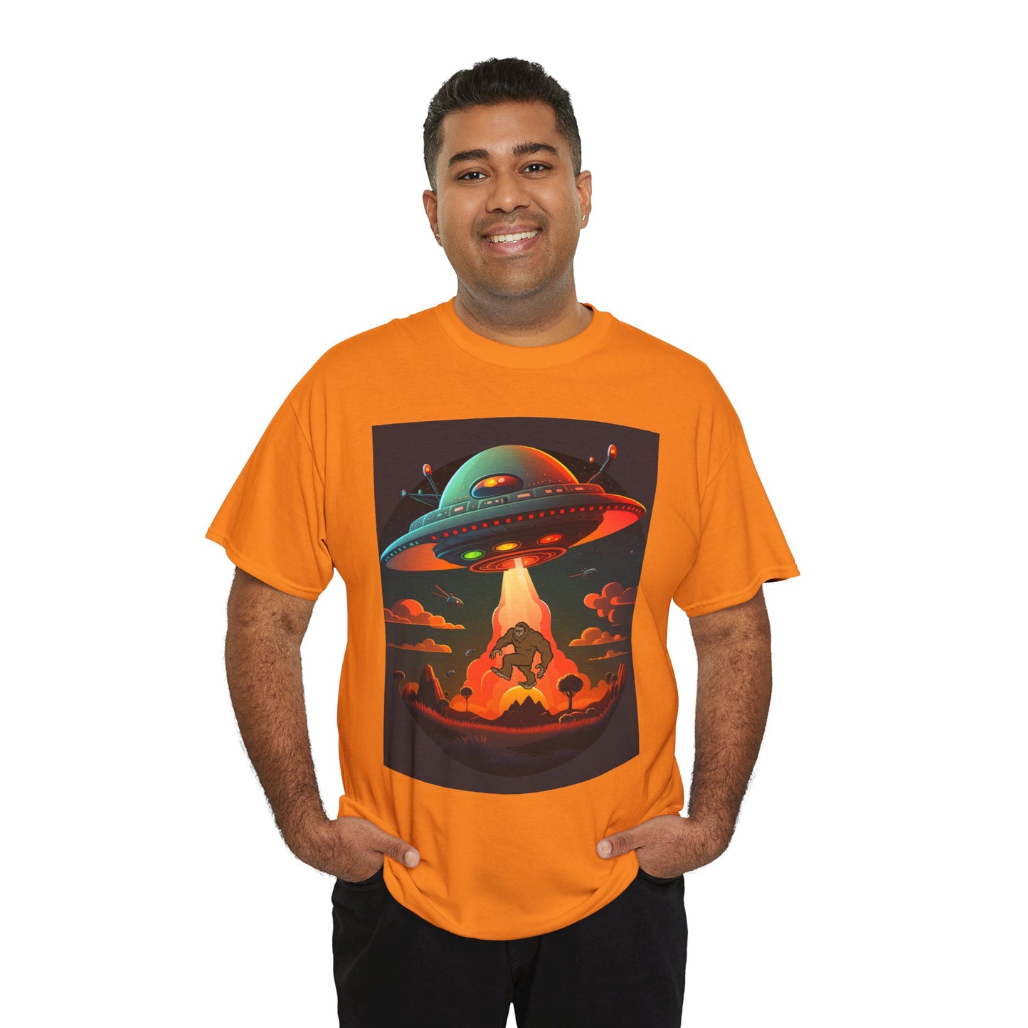 UFO, Bigfoot, Unisex Heavy Cotton Tee, graphic design, t-shirt, t-shirts, tshirts, png