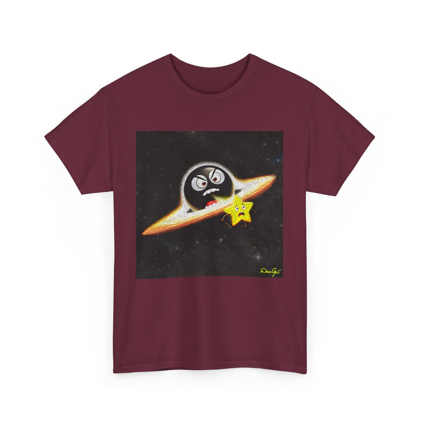 BlackHole Chasing Star, Space-Themed Unisex Heavy Cotton Tee with Cartoon Penguin Design, graphic design, png