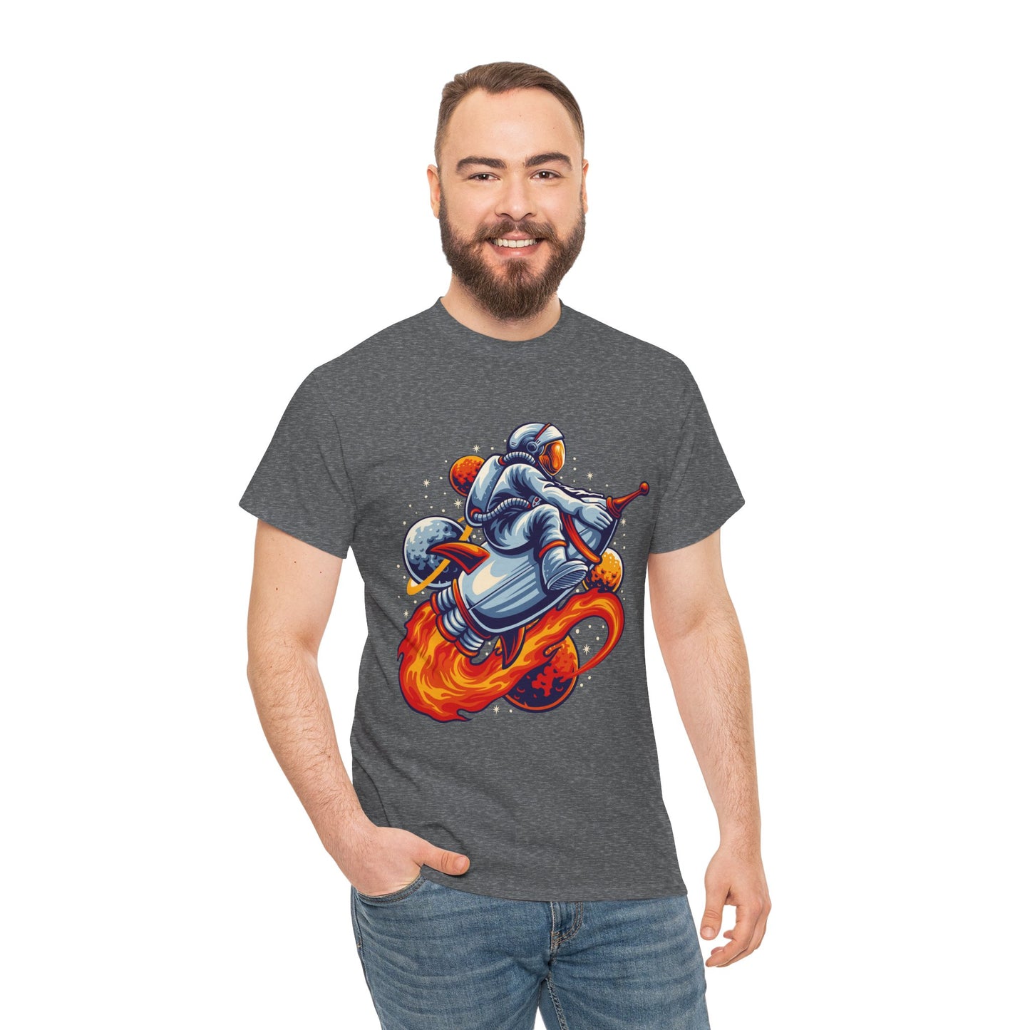 Retro Space Explorer Unisex Heavy Cotton Tee, graphic designed, tees, t-shirt, t-shirts, png