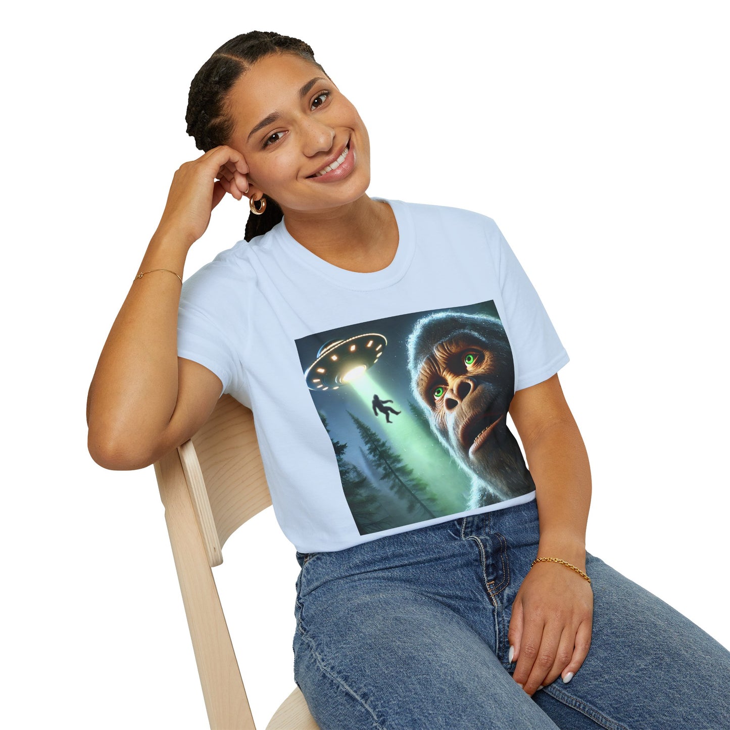Bigfoot UFO Unisex T-Shirt, Funny Graphic Tee, Gift for Alien Lovers, Unique Summer Shirt, Casual Everyday Wear, t-shirt, tshirts, party