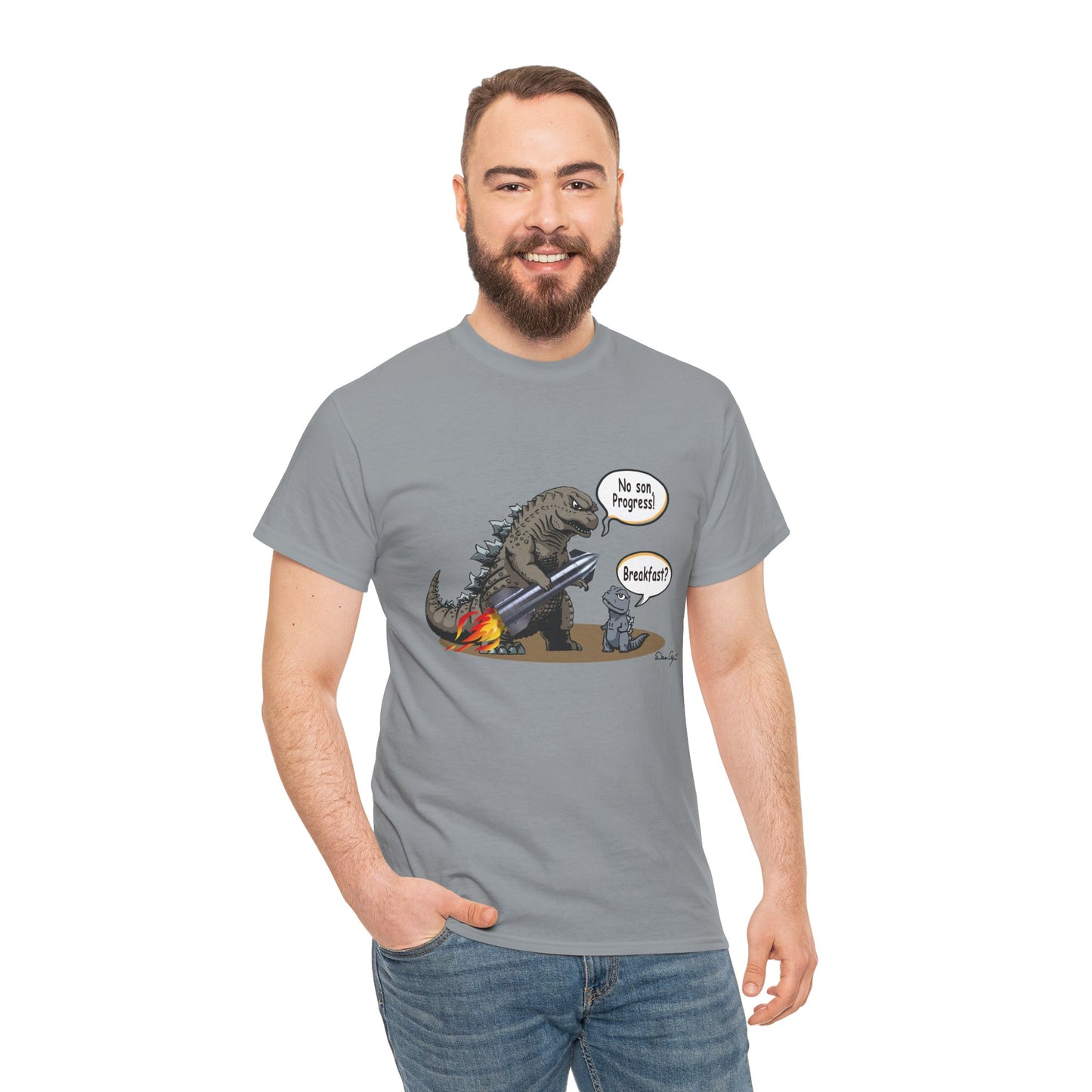 Godzilla, Son and SpaceX, Unisex Heavy Cotton Tee, print design, t-shirt, t-shirts, t-shirts, png, funny, cartoons, tee