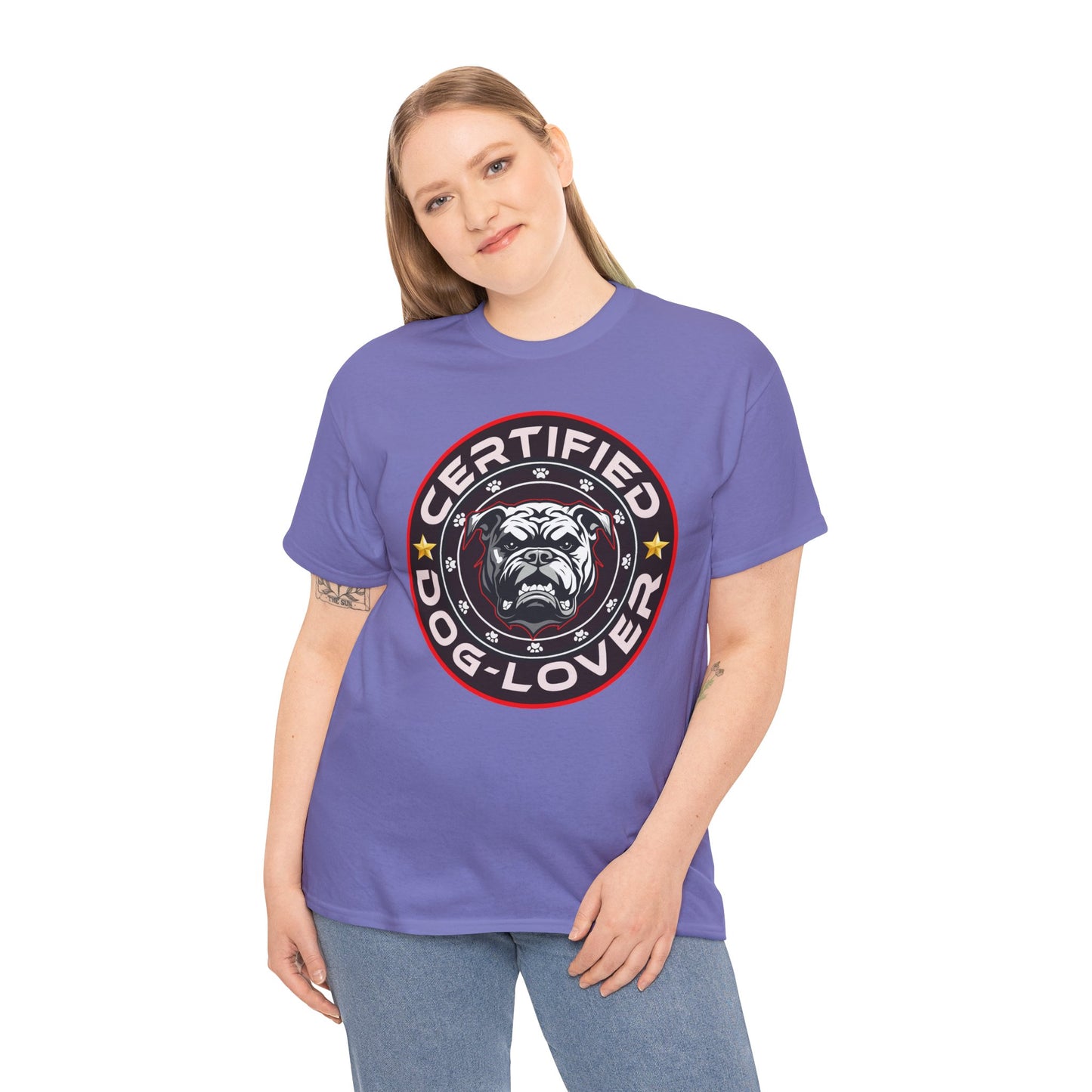 Certified Dog Lover Unisex Tee - Bulldog Print Design, GraphicTees, t-shirt, tshirt, png