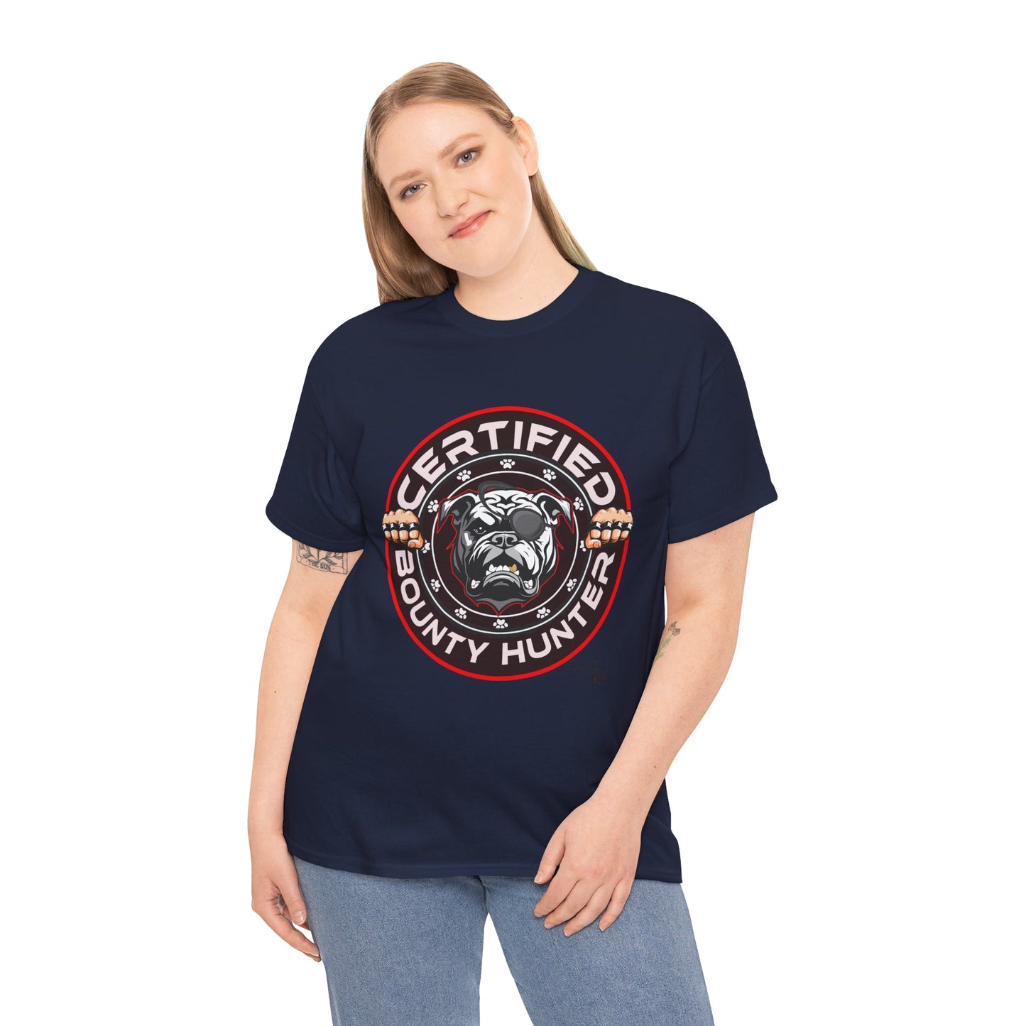 Certified Bounty Hunter, Unisex Heavy Cotton Tee, comedy, bulldog, print design, png, GraphicTees