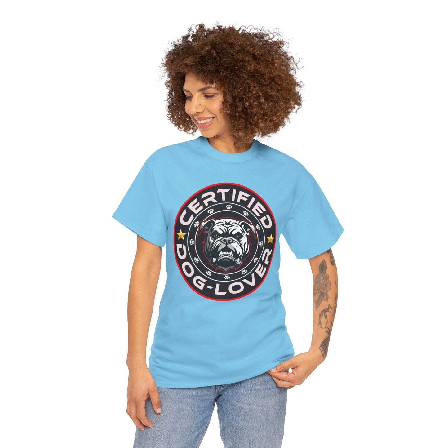 Certified Dog Lover Unisex Tee - Bulldog Print Design, GraphicTees, t-shirt, tshirt, png