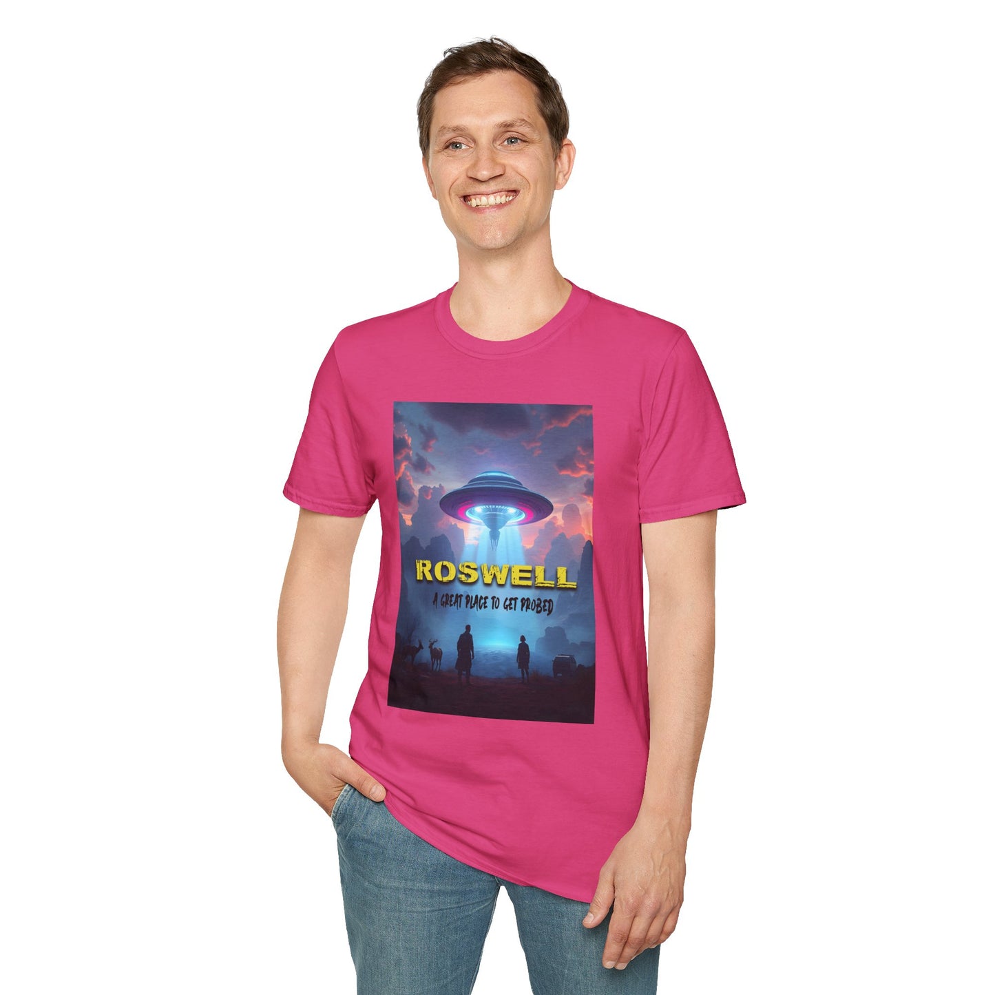 Roswell Probed Retro T-Shirt - Alien UFO Lover Gift, Sci-Fi Apparel, Extraterrestrial Tee, Unisex Softstyle Clothing, graphic design, png