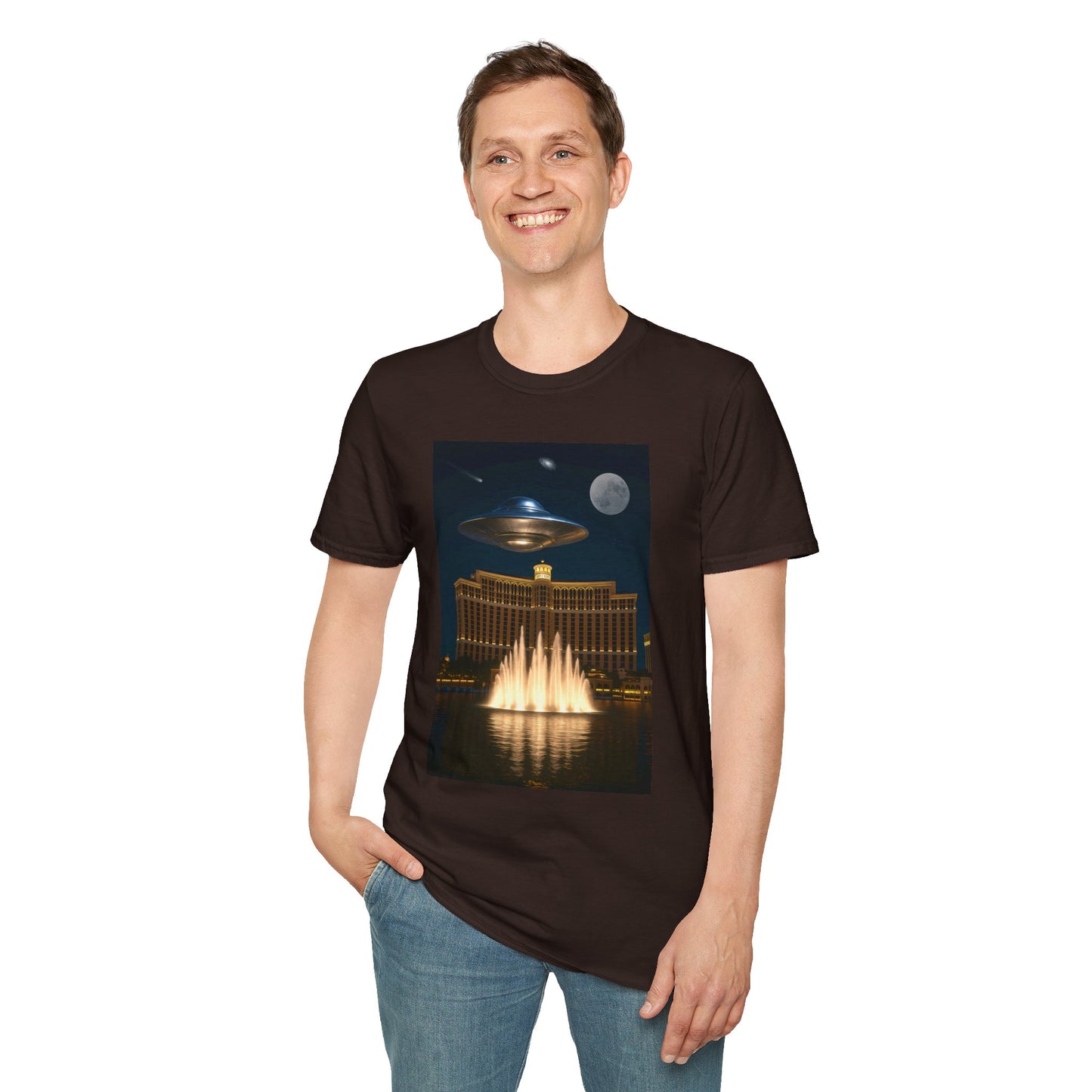Cosmic Vibes Unisex T-Shirt - UFO & Moon Design, Relaxed Fit Tee for Space Lovers, Gift for Sci-Fi Fans, Casual Wear, Everyday Essentials, t-shirt, tshirt, png